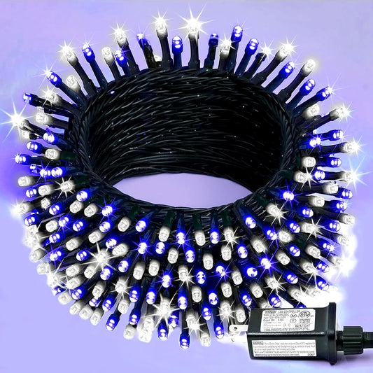 YEGUO 66ft 200 LED Christmas Lights Outdoor Waterproof, White and Blue String Light Indoor, Green Wire Twinkle Tree Light Plug in with Timer Memory 8 Modes