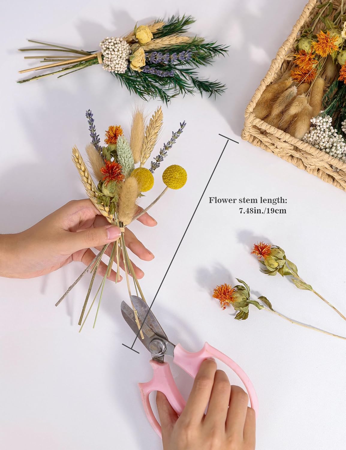 DIY Natural Dried Flower Set, Bulk Dried Flowers for Vase, Dried Flowers with Stems, Dried Roses, Mini Dried Flower Bouquets.(Brown)