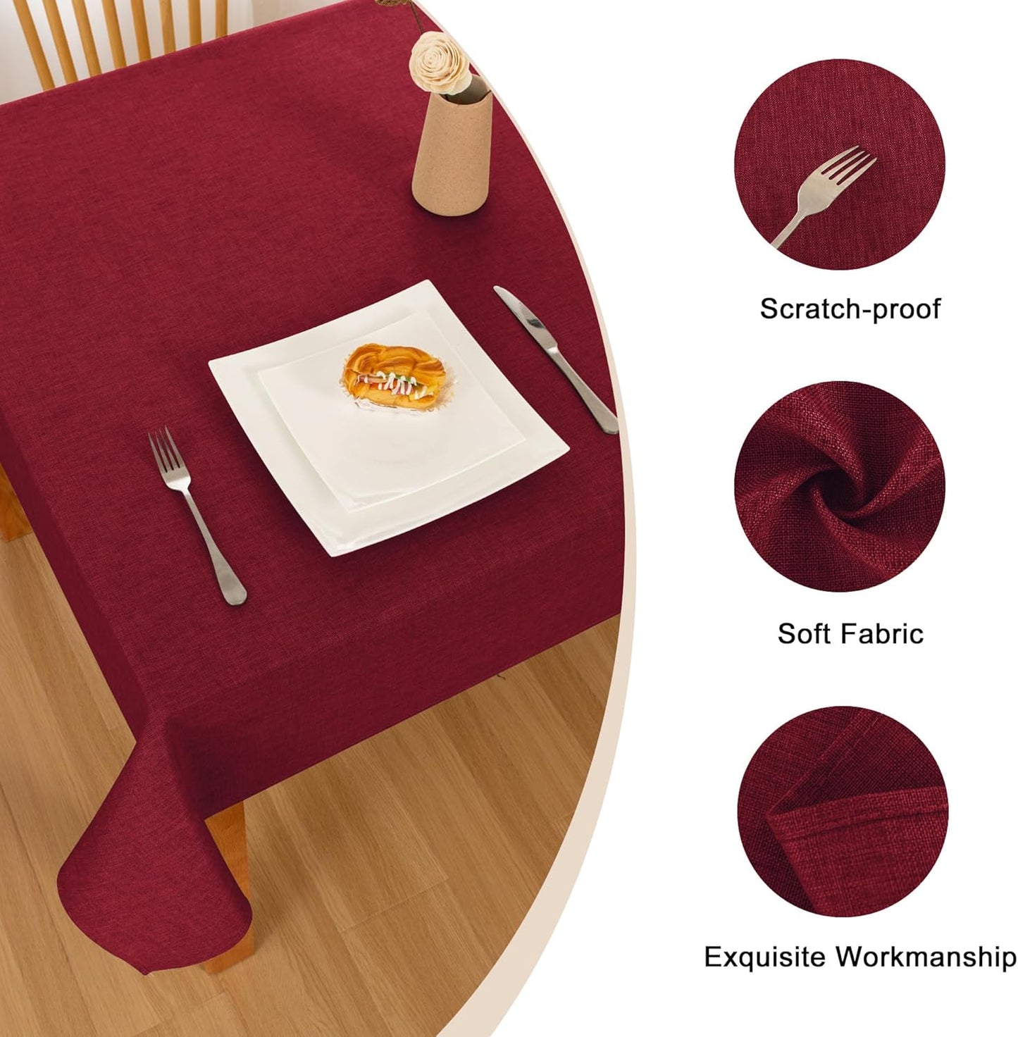 Hiasan 2 Pack Faux Linen Rectangle Tablecloth - Wrinkle and Stain Resistant Washable Table Cloth for Kitchen Dining Room Holiday Table Cover for Party Dinner, Red, 60 x 84 Inch