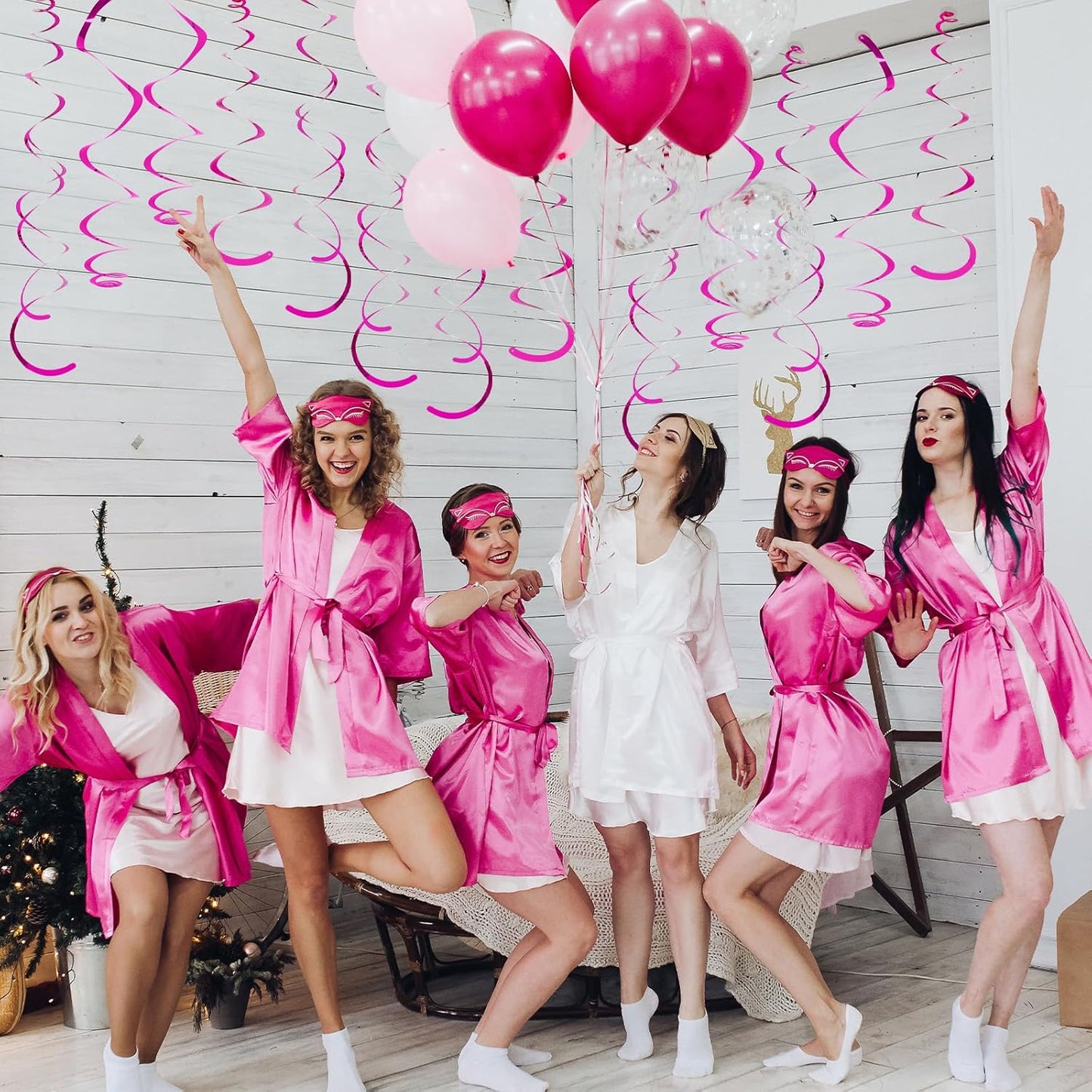 24 PCS Hot Pink Hanging Swirl, Fuschia Sparkle Ceiling Hanging Decorations, Plastic Streamer Party Decorations with Double-Swirls and Single-Swirls for Birthday Decorations, Summer, Hawaiian