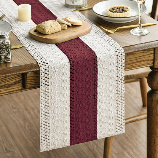 Artoid Mode Red Farmhouse Rustic Table Runner, Seasonal Holiday Hollow Kitchen Dining Table Decoration for Home Party Decor 12x36 Inch