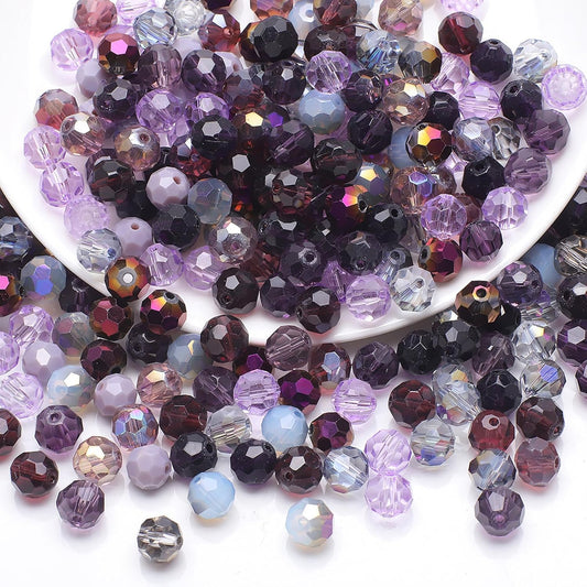 200 Pcs 6MM Crystal Glass Beads Set - Purple Rondelle Faceted Spacers for Jewelry, Bracelets, DIY Crafts