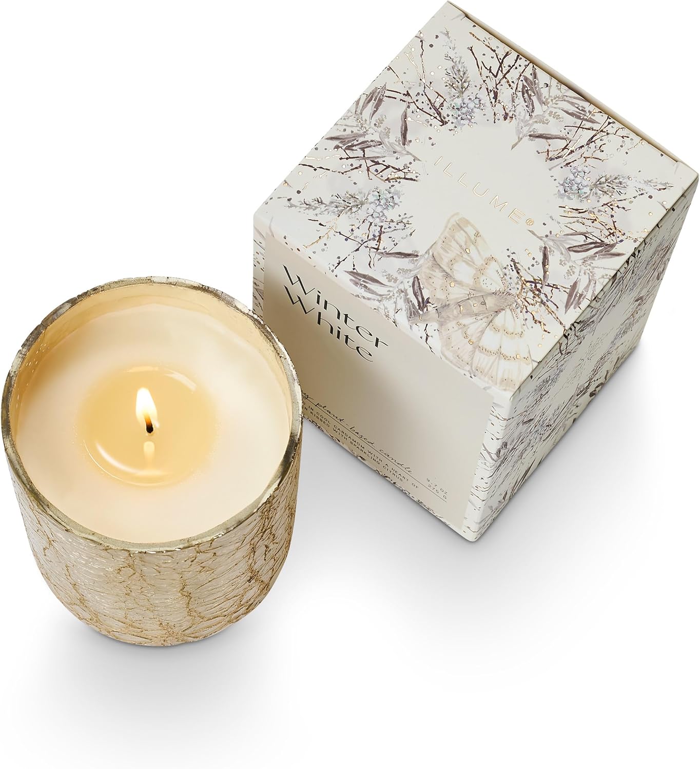 ILLUME Small Boxed Crackle Glass Candle, Winter White