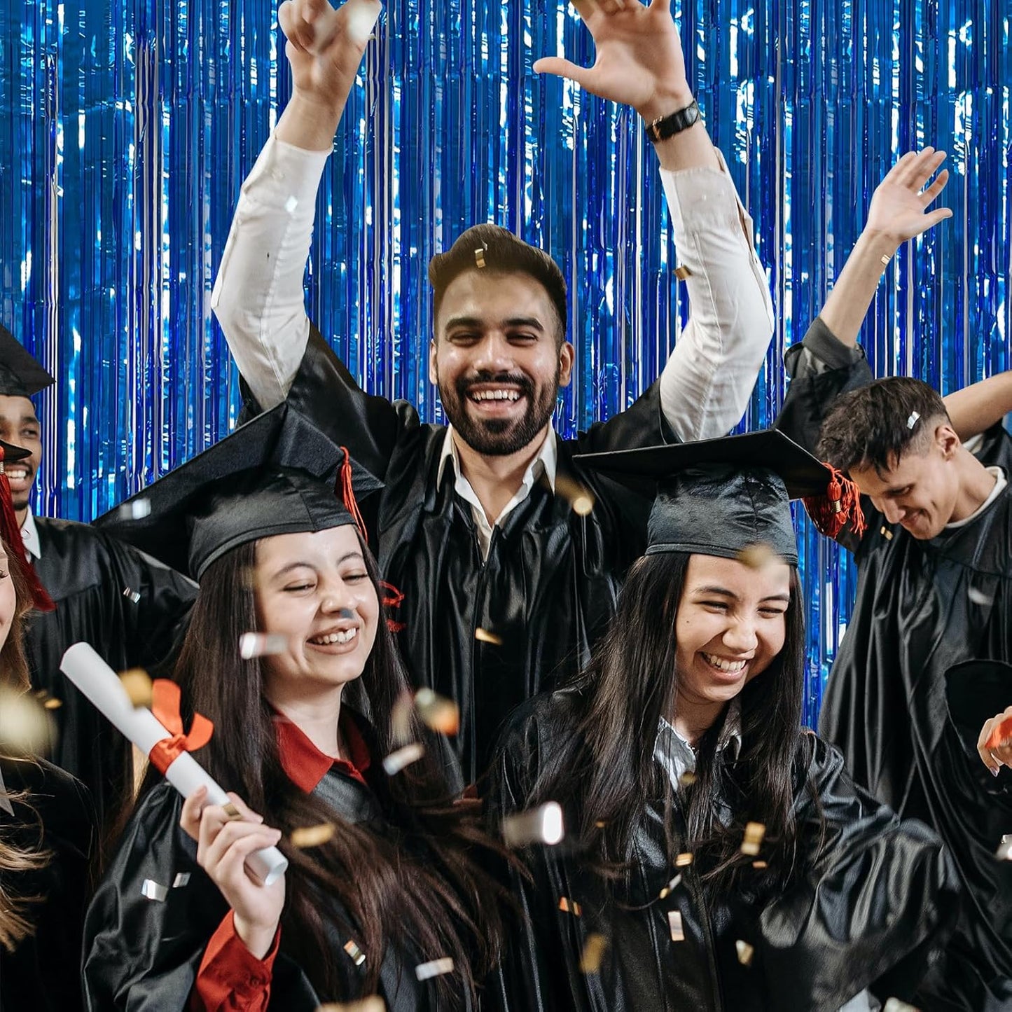 20 Pack Foil Curtain Backdrop Blue Metallic Tinsel Foil Fringe Curtains Photo Booth Props for Birthday Wedding Engagement Baby Shower Bachelorette Christmas Holiday Celebration Party Decorations