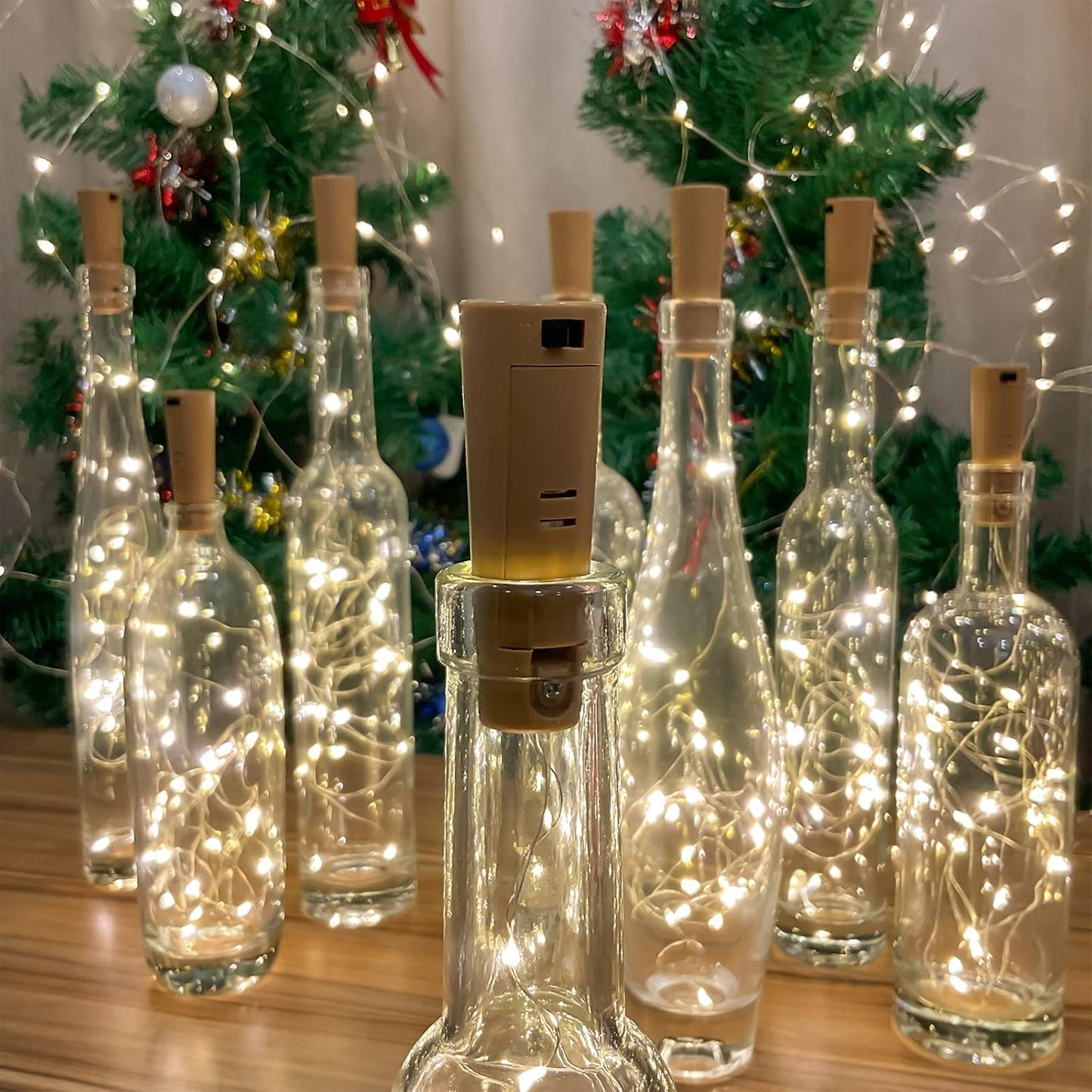 6-Pack LED Bottle Lights with Dual Battery Pack, 6.6ft 20 LEDs, Twice The Runtime, Warm White for Indoor & Outdoor Christmas Décor.(6 Pack, Warm White（Dual Battery Pack）)