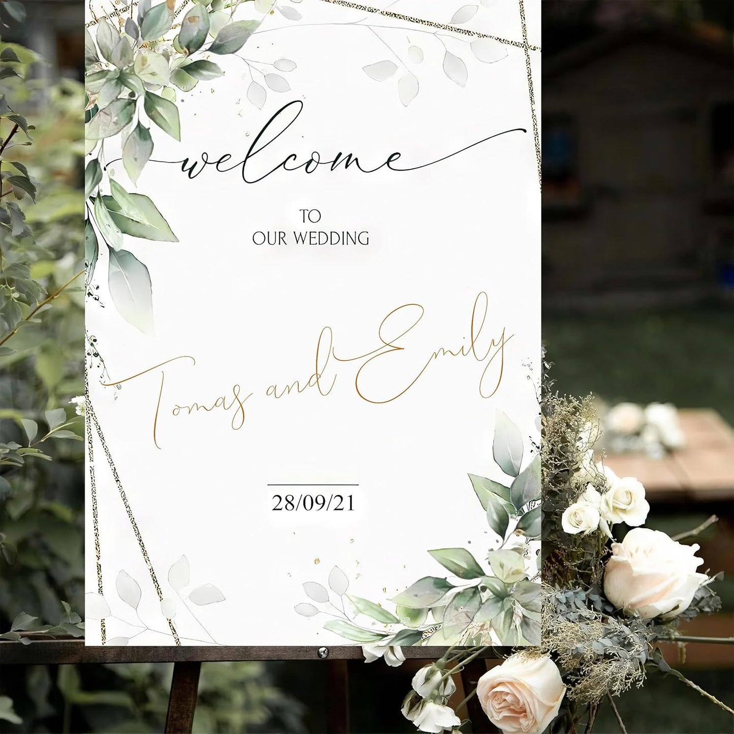 Editable Welcome Sign, Welcome Sign, Geometric Greenery Sign, Floral, Eucalyptus Wedding Sign