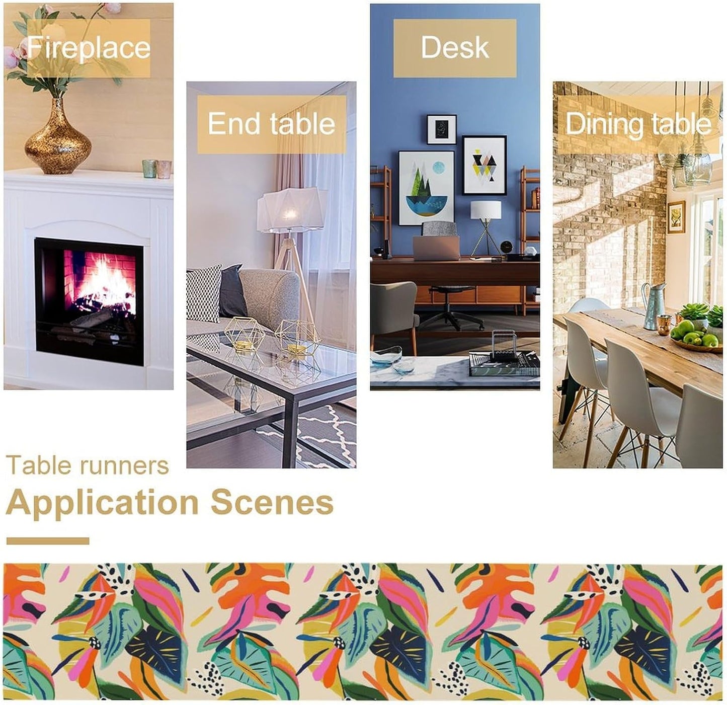 Colorful Flower Table Runner,Abstract Flower Blossom Botanical Pattern Print Tablecloth Burlap for Hotel Indoors Outdoor Dining Room Kitchen Table Decor, 13x80in