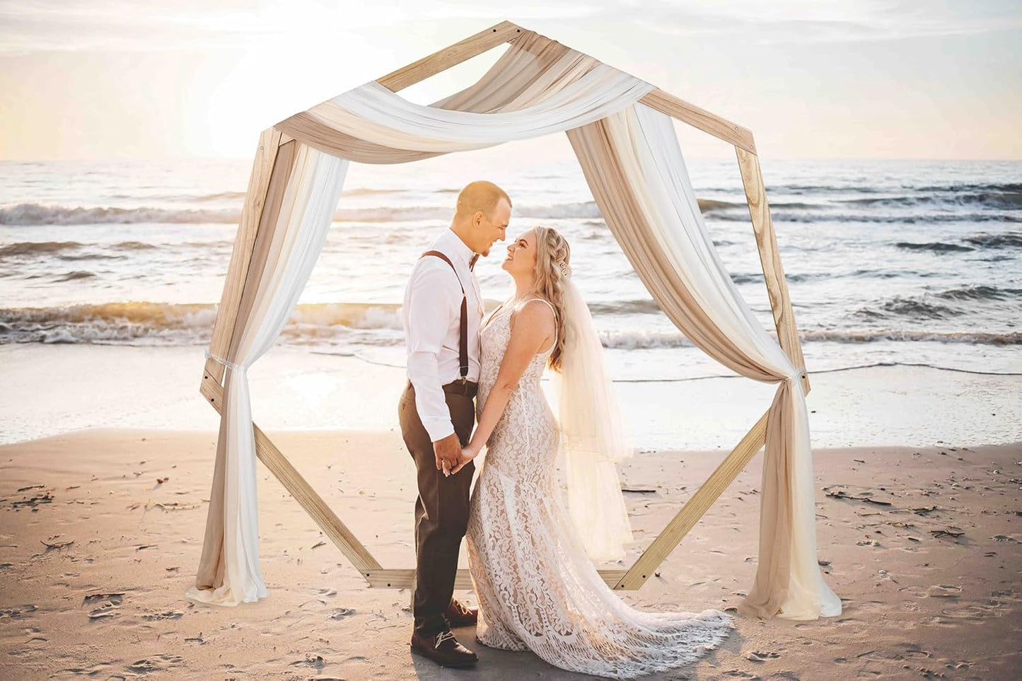 Lvydec 3 Panels Wedding Arch Draping Fabric, 30" x 20ft Mixed Color Chiffon Fabric Drapery Sheer Backdrop Curtain for Wedding Ceremony Party Decoration (Elegant Neutral)