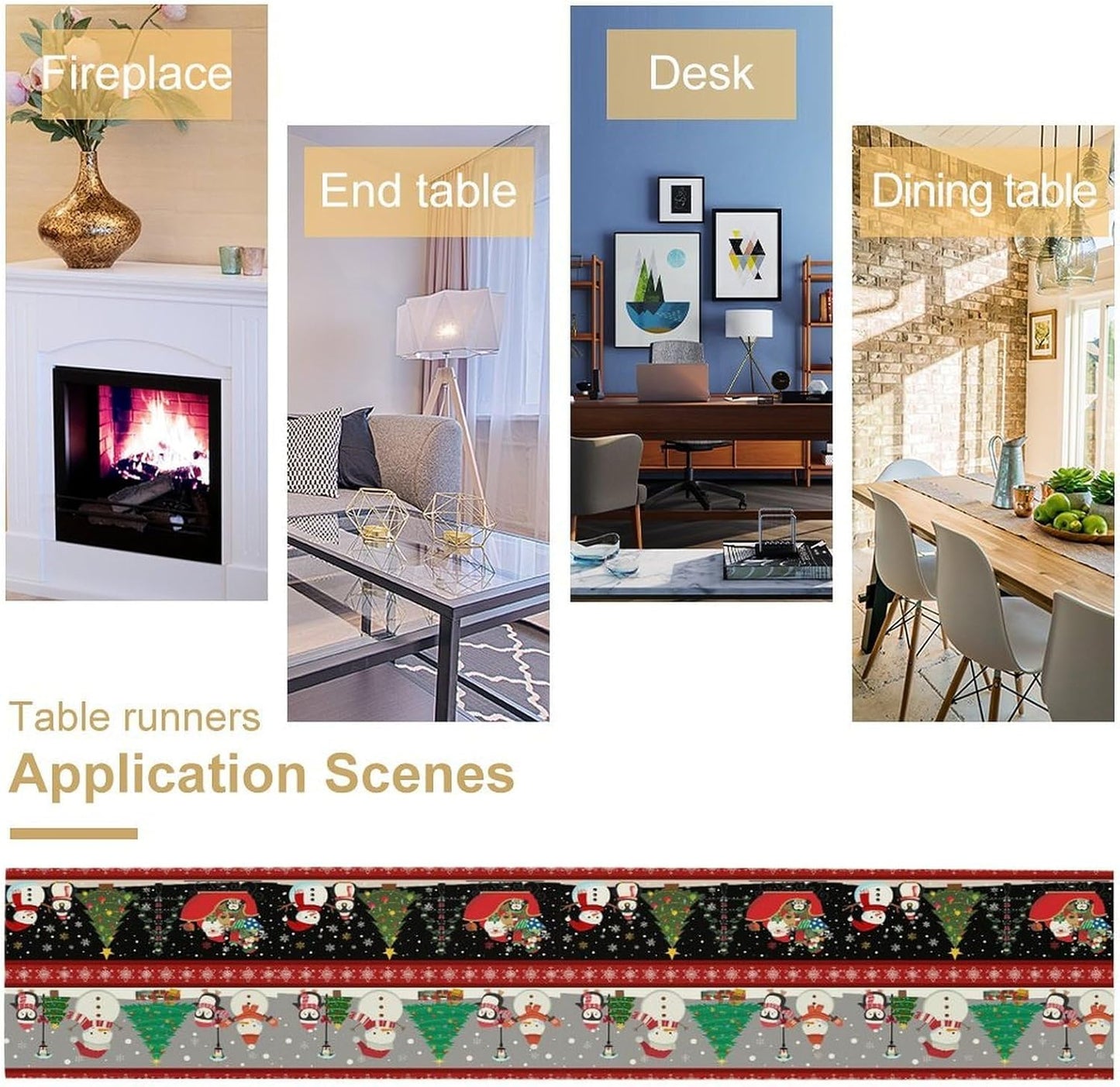 Christmas Table Runner,Cartoon Snowman Tree Xmas Deer Elk Santa Claus Print Tablecloth Burlap for Hotel Indoors Outdoor Dining Room Kitchen Home Decor,W13X L108 in