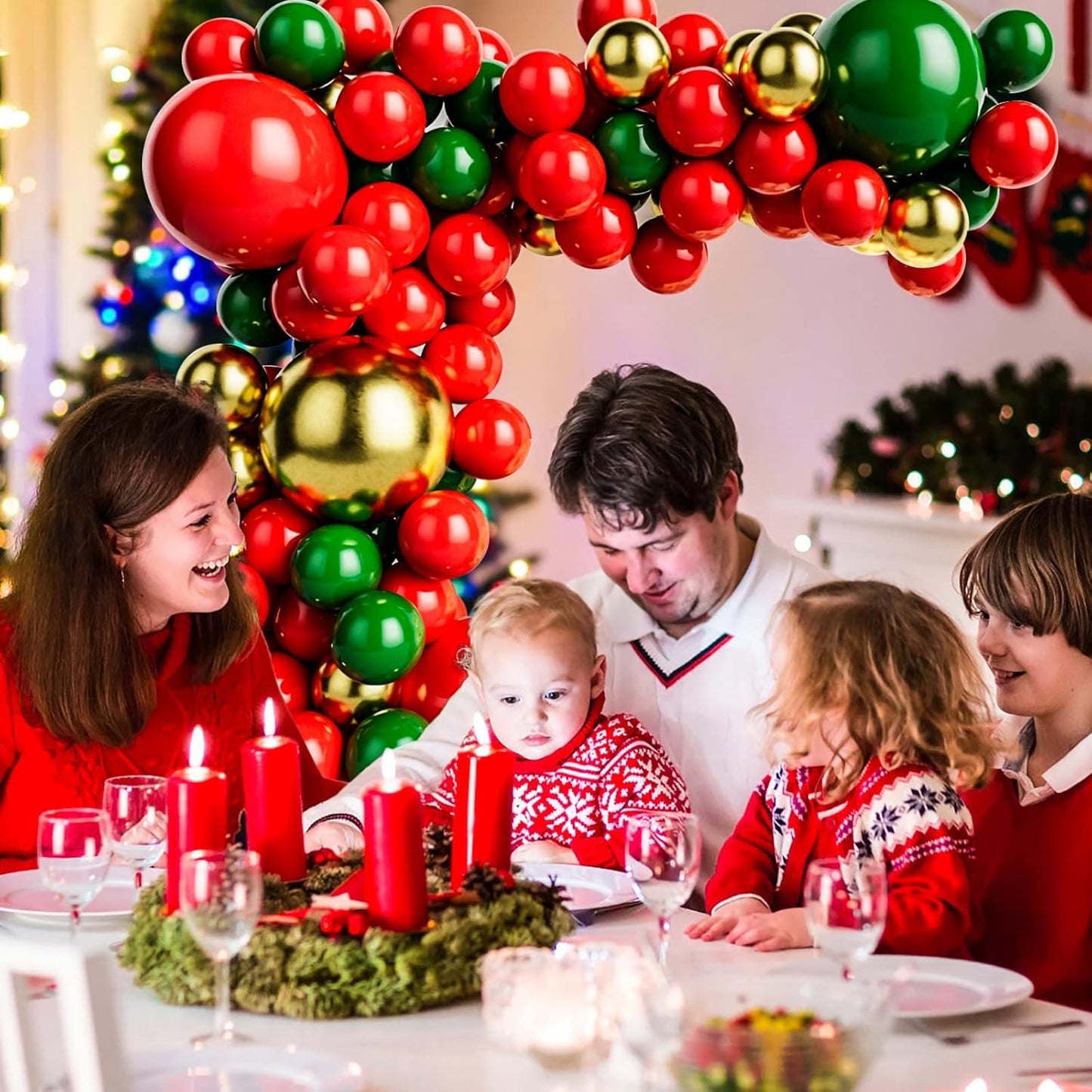 Red Green and Gold Balloon Garland Kit for Baby Shower, Wedding, Birthday, Graduation, Christmas Party Decoration