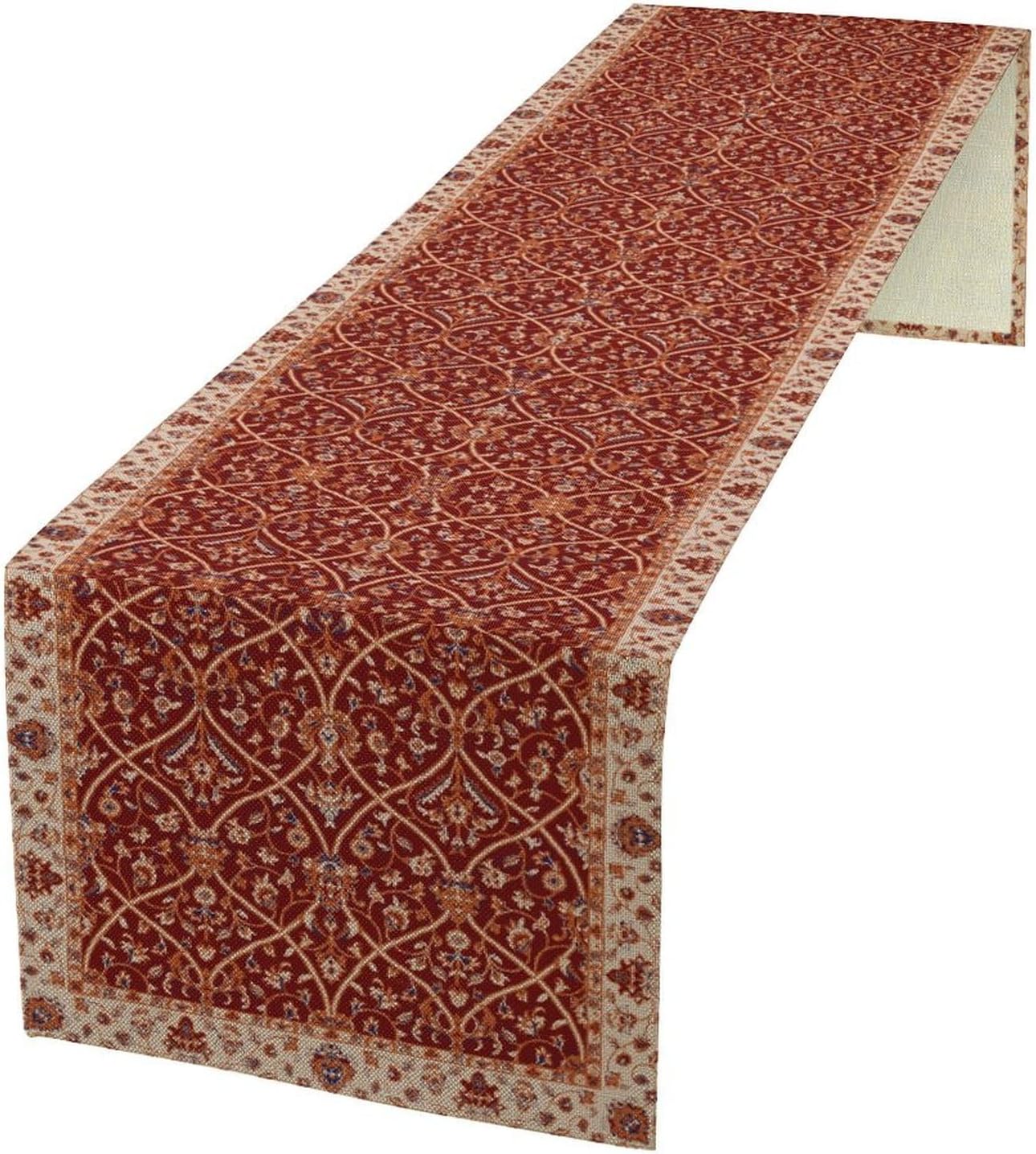 Boho Floral Vintage Table Runner, Red Retro Flower Rustic Country Farmhouse Abstract Pattern for Home Kitchen Table Decor Dining Coffee Room Party Decor 13x60in