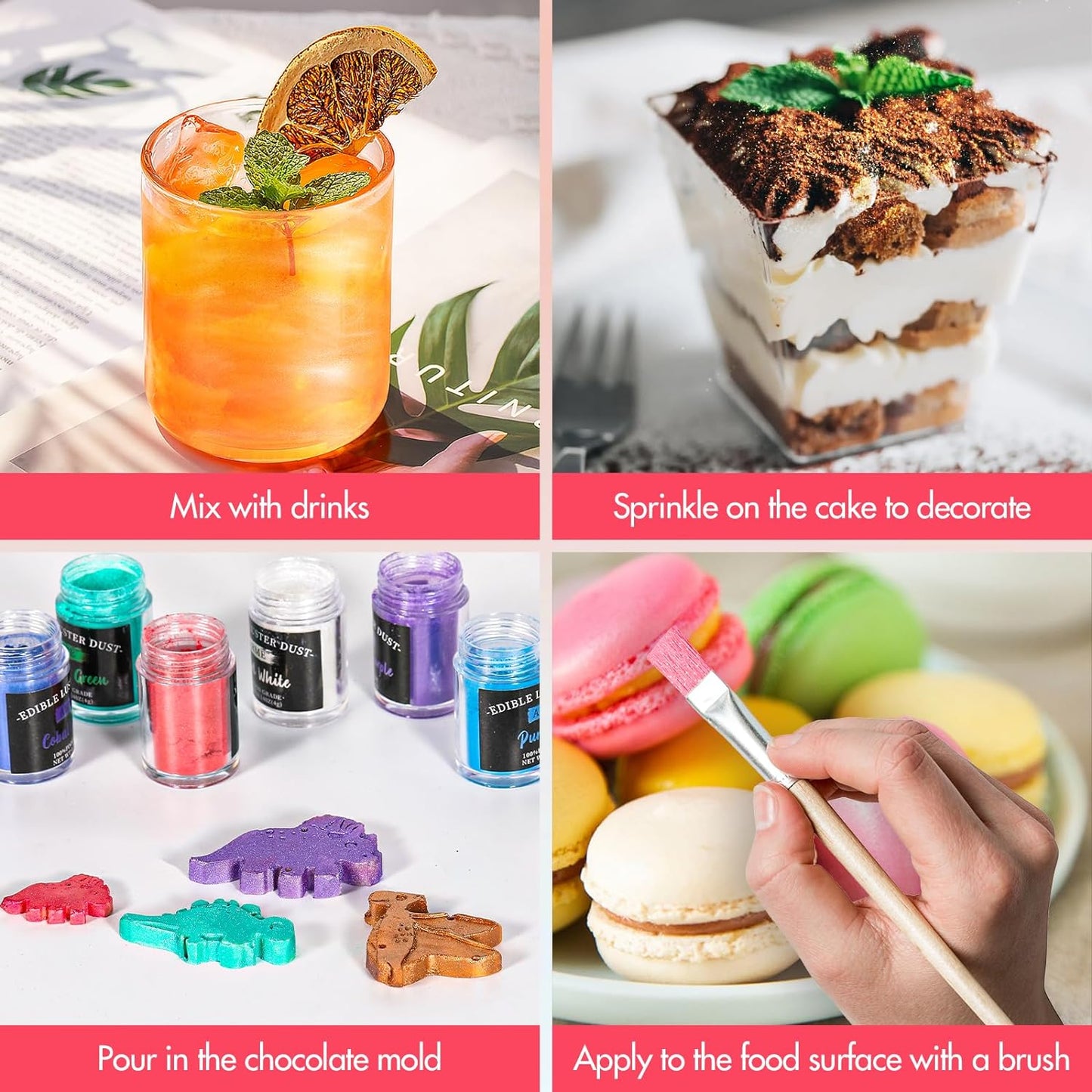 Aheroi Edible Glitter Set, 15 Colors Luster Dust Edible Set, Shimmering Glitter for Drinks Powder Glitter for Fondant, Cocktail Glitter for Cakes, Candy, Chocolate, Cookie（4g/0.14oz）