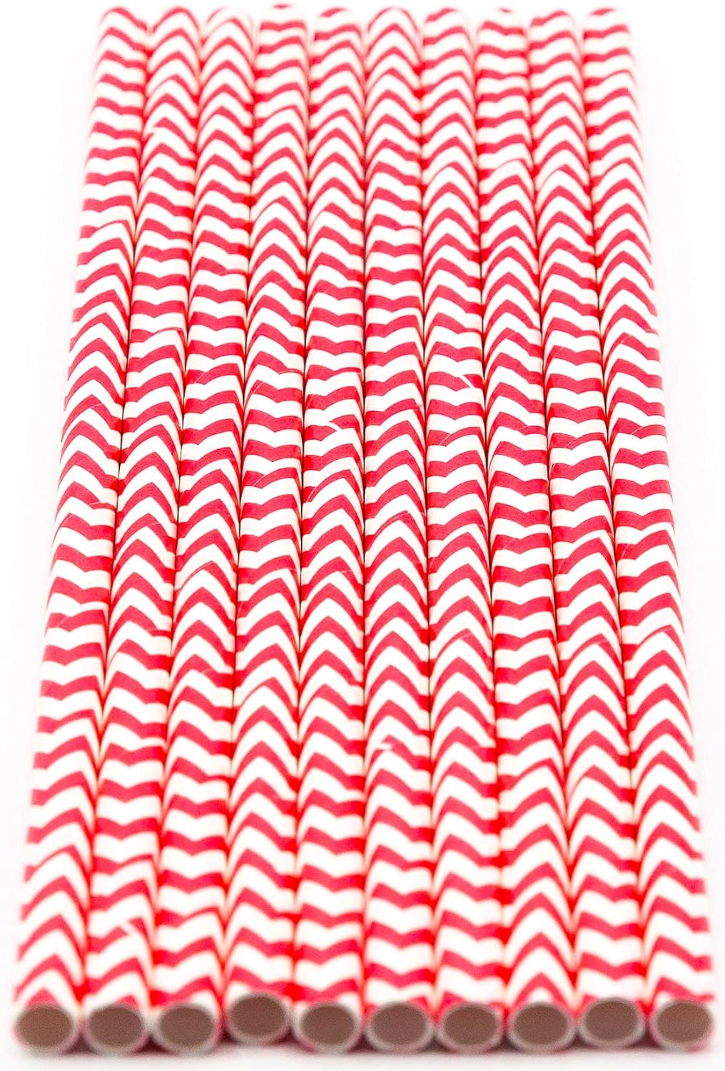 Pack of 900 Red Chevron Biodegradable 4-Ply Paper Drinking Straws (Compostable, Non-toxic, BPA-free)