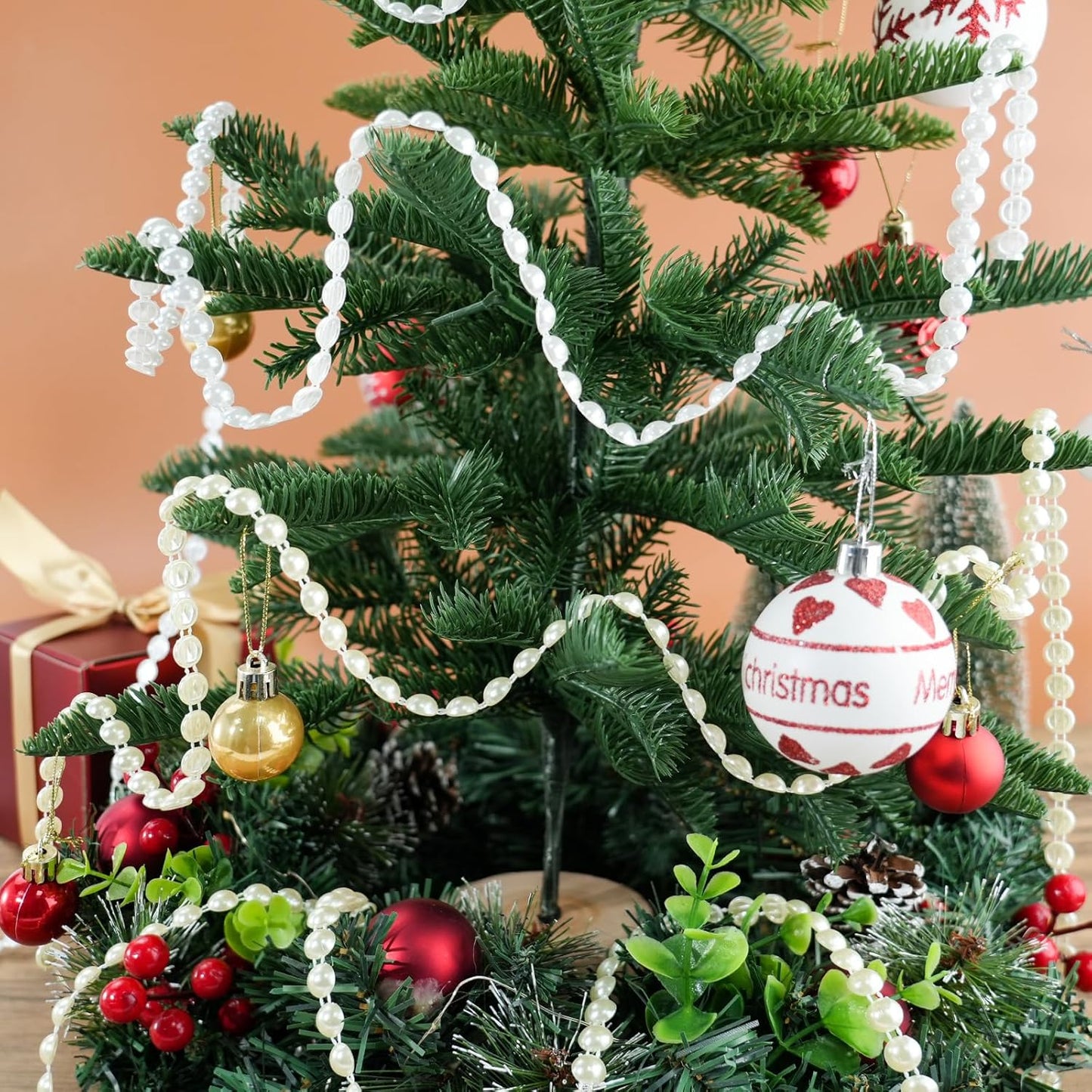 10mm Pearl Garland Half-Round 11 Yards Flat Craft Pearls Bead String Roll Strand for Wedding Party Christmas Tree Decoration (Ivory)