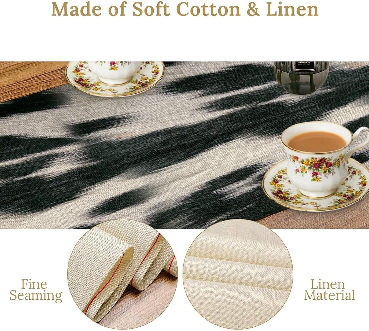 Rustic Cow Skin Print Table Runner, Country Farm Animal Fur Skin Pattern Western Style Brown Cowhide Print Cotton Linen Cottage Dinner Runner for Home Kitchen Dining, 13x70 Inch