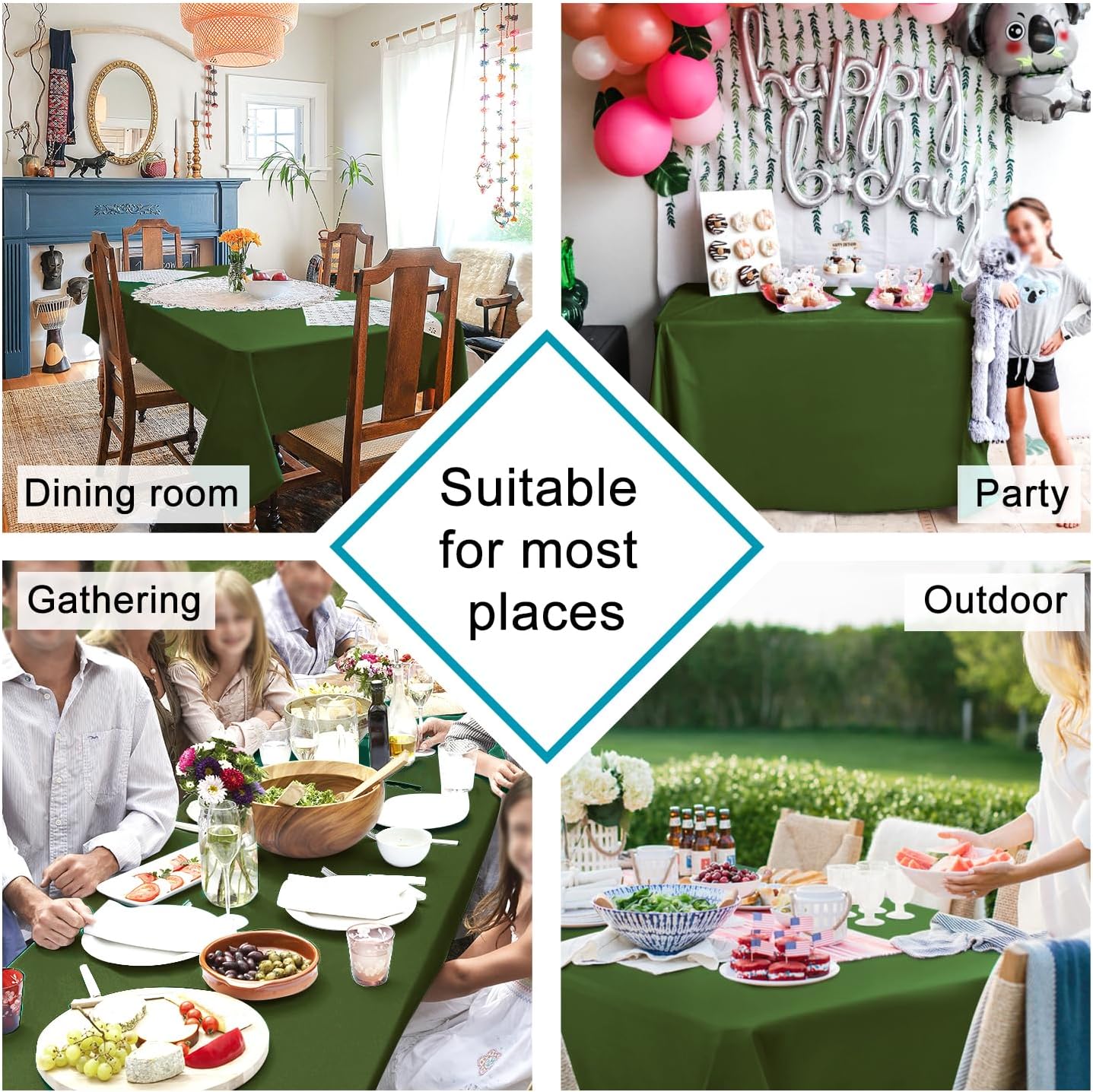 Hiasan Olive Green Tablecloth for Square Tables - Waterproof and Spillproof Washable Fabric Table Cloth for Dining Room Kitchen Party, 40 x 40 Inch