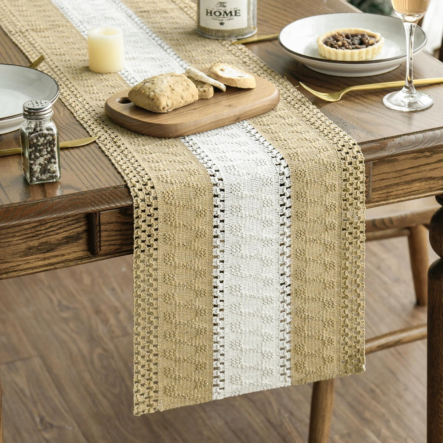 Artoid Mode Burlap Brown Farmhouse Rustic Table Runner, Seasonal Hollow Kitchen Dining Table Decoration for Home Party Decor 12x72 Inch