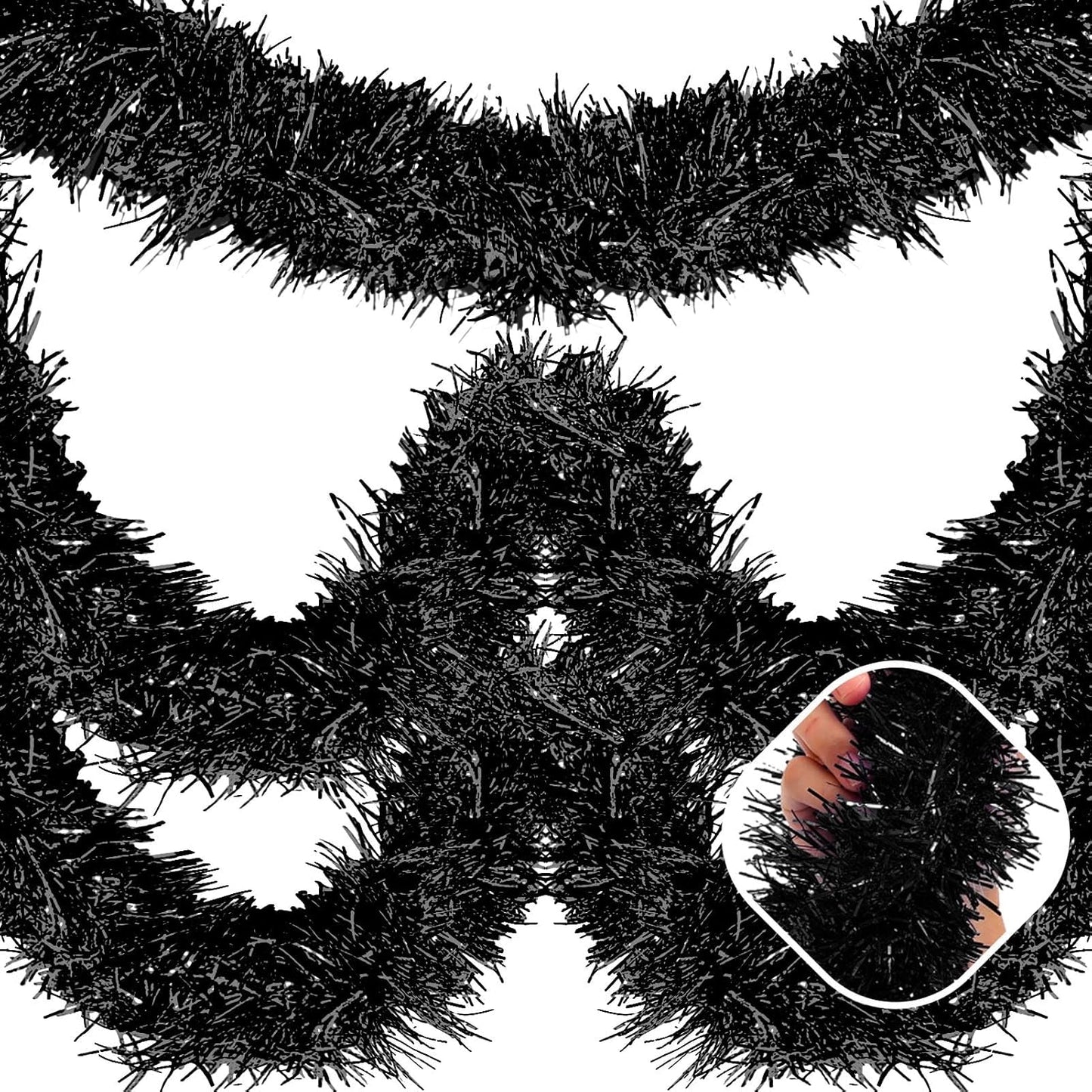 50 Feet Black Christmas Tinsel Garland, Metallic Foil Twist Garland Wall Hanging Tinsel Banner Backdrop for Parade Floats, Easter, Mother's Day, Wedding Party Decorations (2in x 50ft)