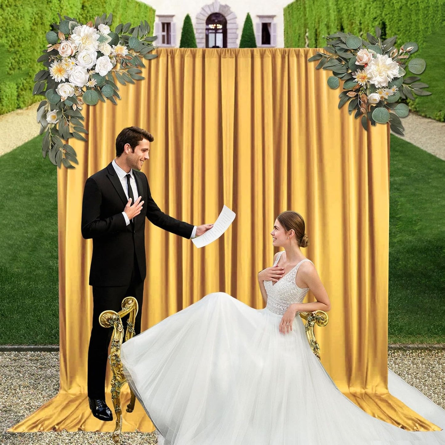 10ft x 10ft Khaki Backdrop Curtains for Parties, Fabric Satin Background Curtain with Rod Pockets for Weddings, Birthday, Baby Shower, Photography, Graduation Party Backdrop Drapes, 2 Panels