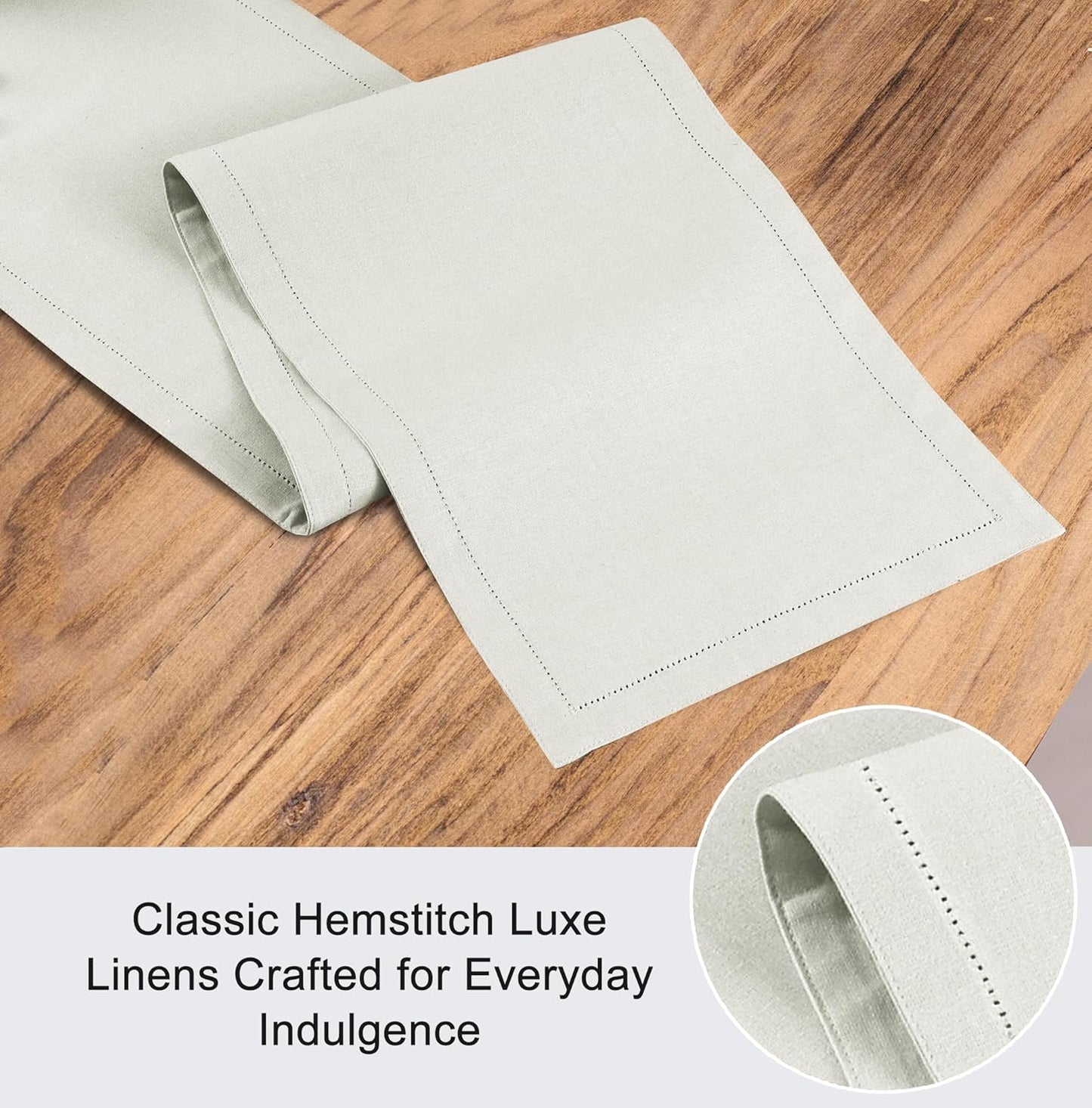 Ruvanti Linen Table Runner 60 Inches, Classic Hemstitch, Washable, Reusable, Non-Slipping, Stain Resistant- Perfect for Parties, Weddings, Dinners, Thanksgiving, Christmas, Indoor use – Ivory
