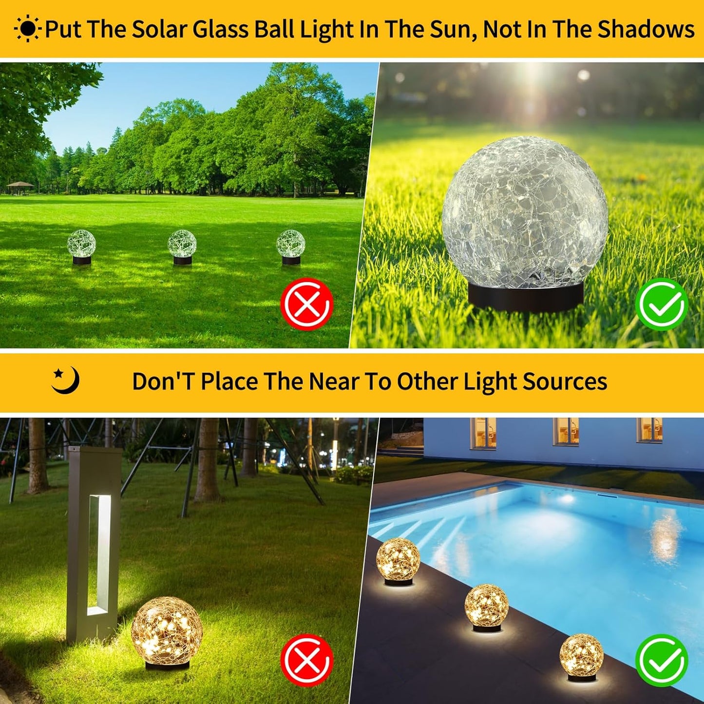 Solar Globe Lights Outdoor Waterproof-Solar Balls Garden-Cracked Glass Ball Solar Lights Outdoor-Solar Orbs Outside-Outdoor Decorations Patio & Yard Lawn Backyard Decor (GUO-XBQ-5-5-5)