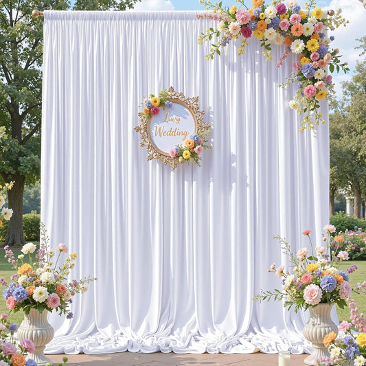 10×12ft White Wrinkle Free Backdrop Curtain, Soft Silky Easy to Drape Wedding Drapes for Backdrop, 2 Panels 12 ft Long Backdrop Curtains for Parties Birthday Baby Shower Photo Photography Background