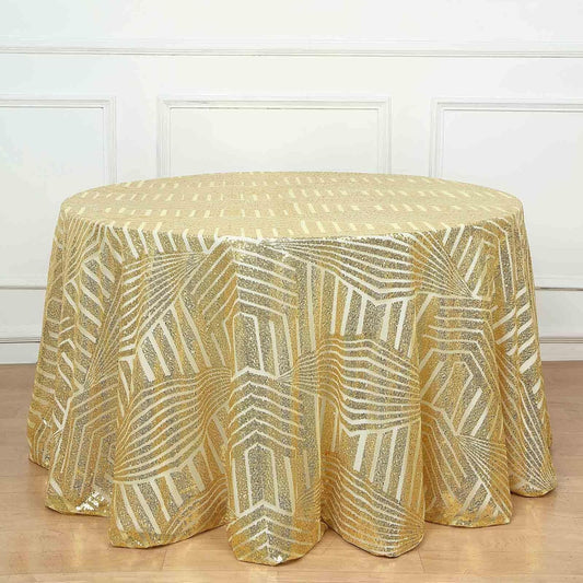 Efavormart 120" Gold Sparkly Sequin Geometric Tulle Round Tablecloth