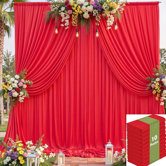 10 Panels 5x10ft Red Backdrop Curtains for Parties, Wrinkle Free Red Photo Backdrop Drapes Back Drop Cloth for Wedding Birthday Photography Baby Shower Background Decor, 50ftx10ft