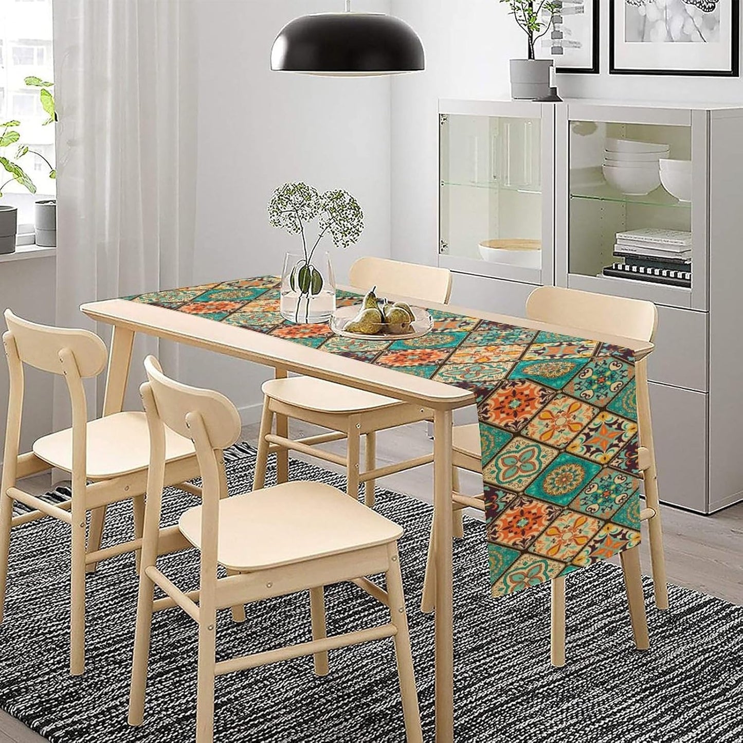 Boho Floral Table Runner,Vintage Bohemian Style Table Runner for Kitchen Dining Table Home Party Decoration 13x90 Inch