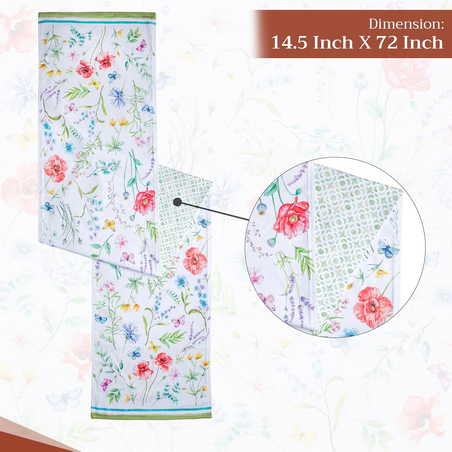 Maison d' Hermine Table Runner 100% Cotton Double Layer Table Runners 72 inches Long Decorative for Kitchen Dining Party Baby Shower Wedding Bridal Shower Spring Summer (Just Floral, 14.50" x 72")