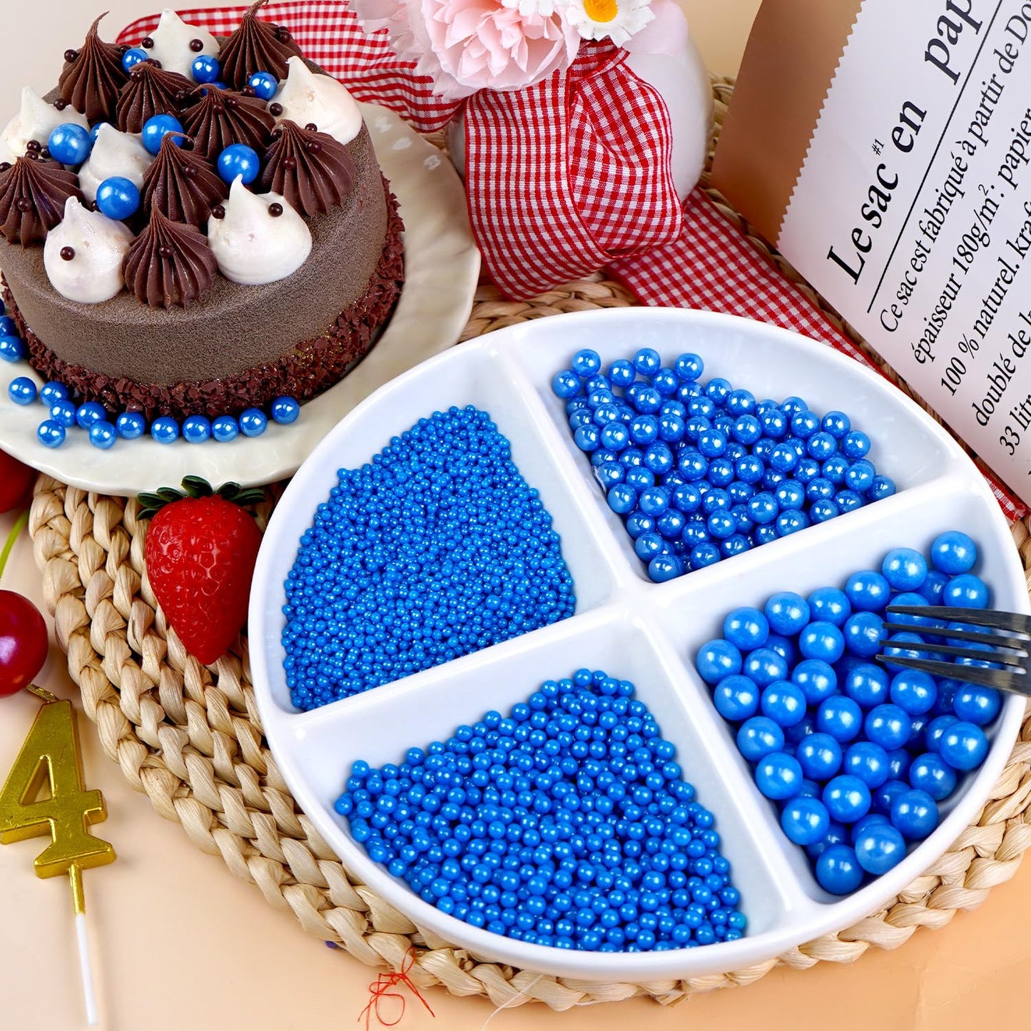 Dazzjoy Edible Blue Ball Pearl Sugar Sprinkles, 150g/5.29oz, Blue Sprinkles for Cake Decorating, Cake Decoration & Cupcake Topper