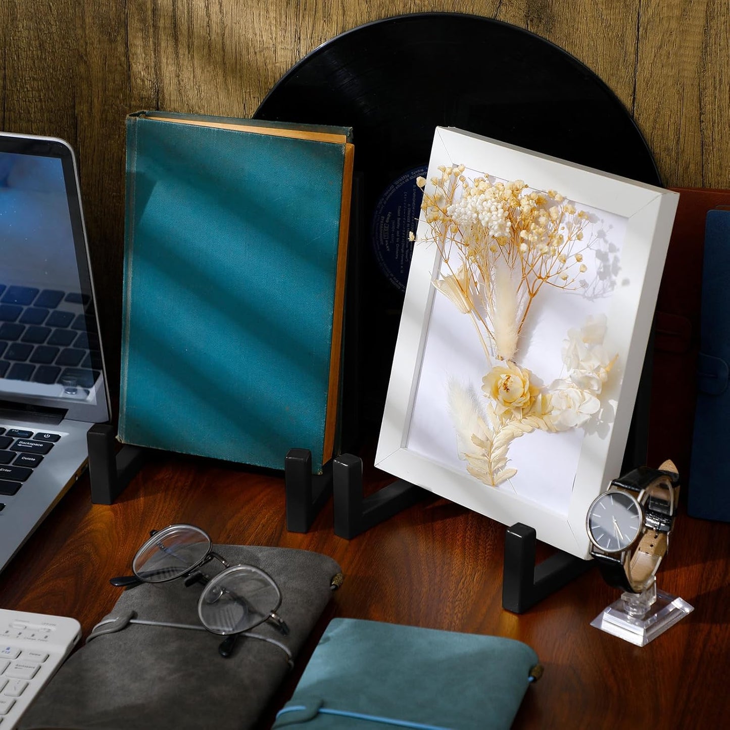 Sweetude 2 Pcs Large Plate Stands for Display Metal Frame Plate Holder Display Stand Decorative Table Top Easels for Picture, Book, Platter, Photo Easel(Black,6 Inch)