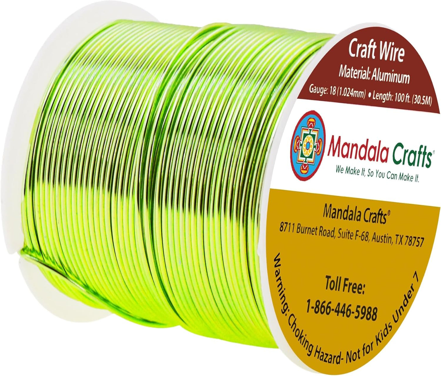 Mandala Crafts 18 Gauge Anodized Aluminum Craft Wire for Jewelry Making - 100 FT Colored Flexible Lime Green Wire - Bendable for Bonsai Armature Crafting Sculpting