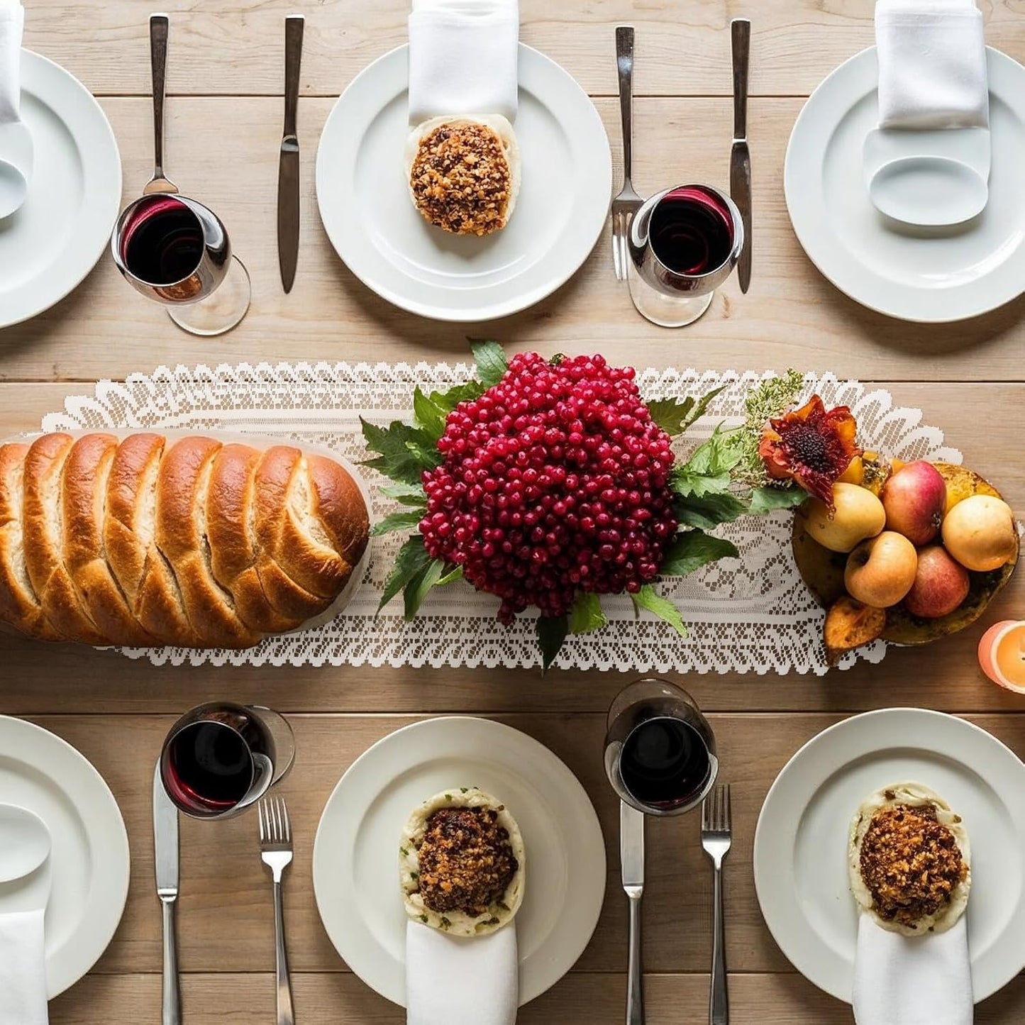 6 Pack Crochet Lace Table Runner White Lace Doilies for Furniture Handmade Cotton Doilies Rustic Table Dresser Scarf for Wedding Party Home Dining Decor, 13 × 45 Inches