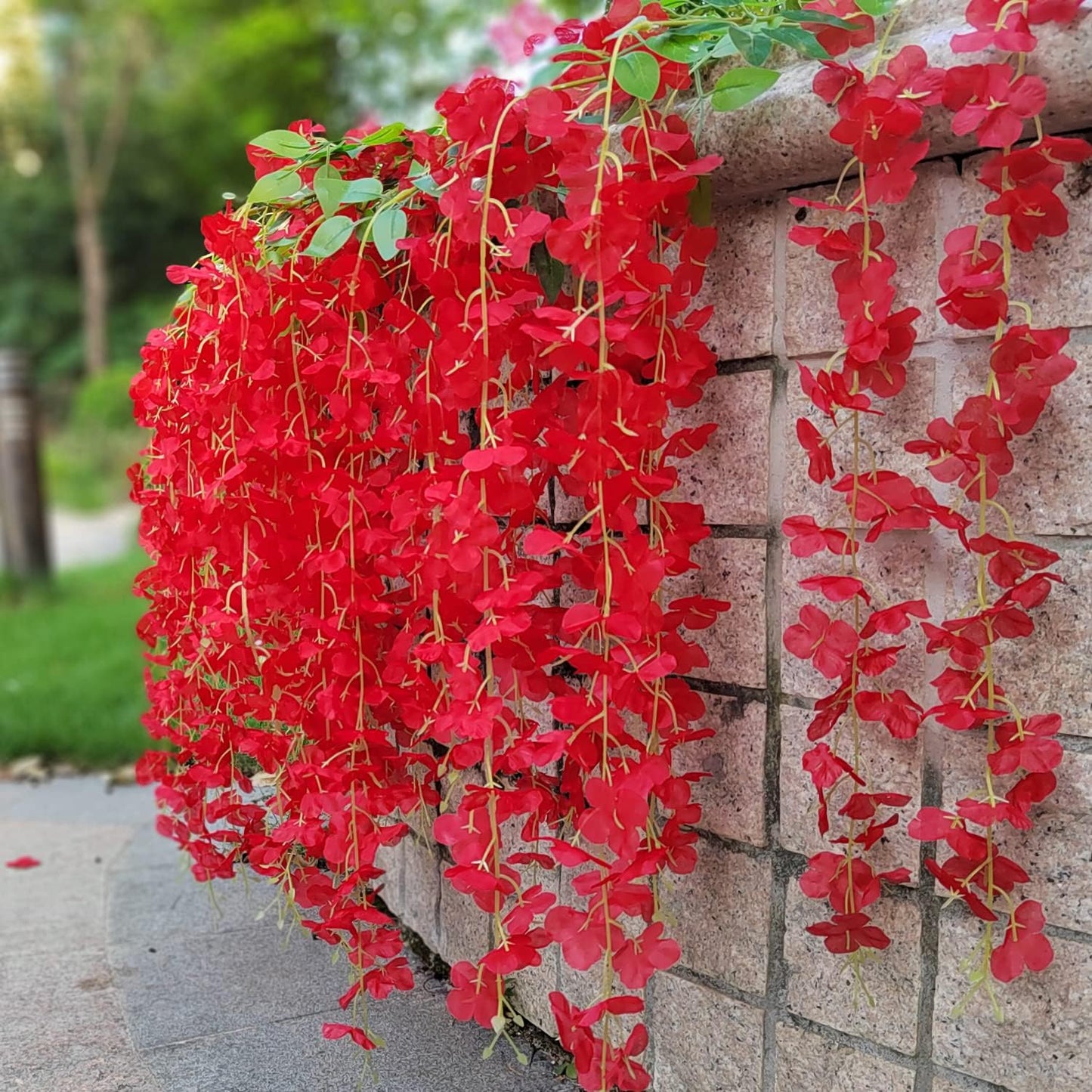 24 Pack Artificial Fake Wisteria Vine Ratta (3.75 Feet) Hanging Garland Silk Flowers String Home Party Wedding Decor (Red)