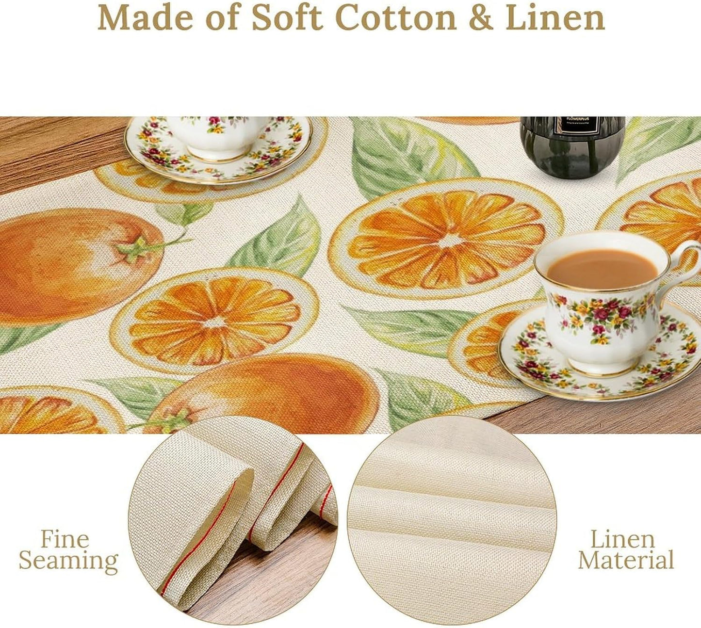 Spring Summer Orange Table Runner Watercolor Sweet Fruit Botanical Print Dinner Runner for Farmhouse Party Holiday Home Kitchen Dining Table Decor 13x70