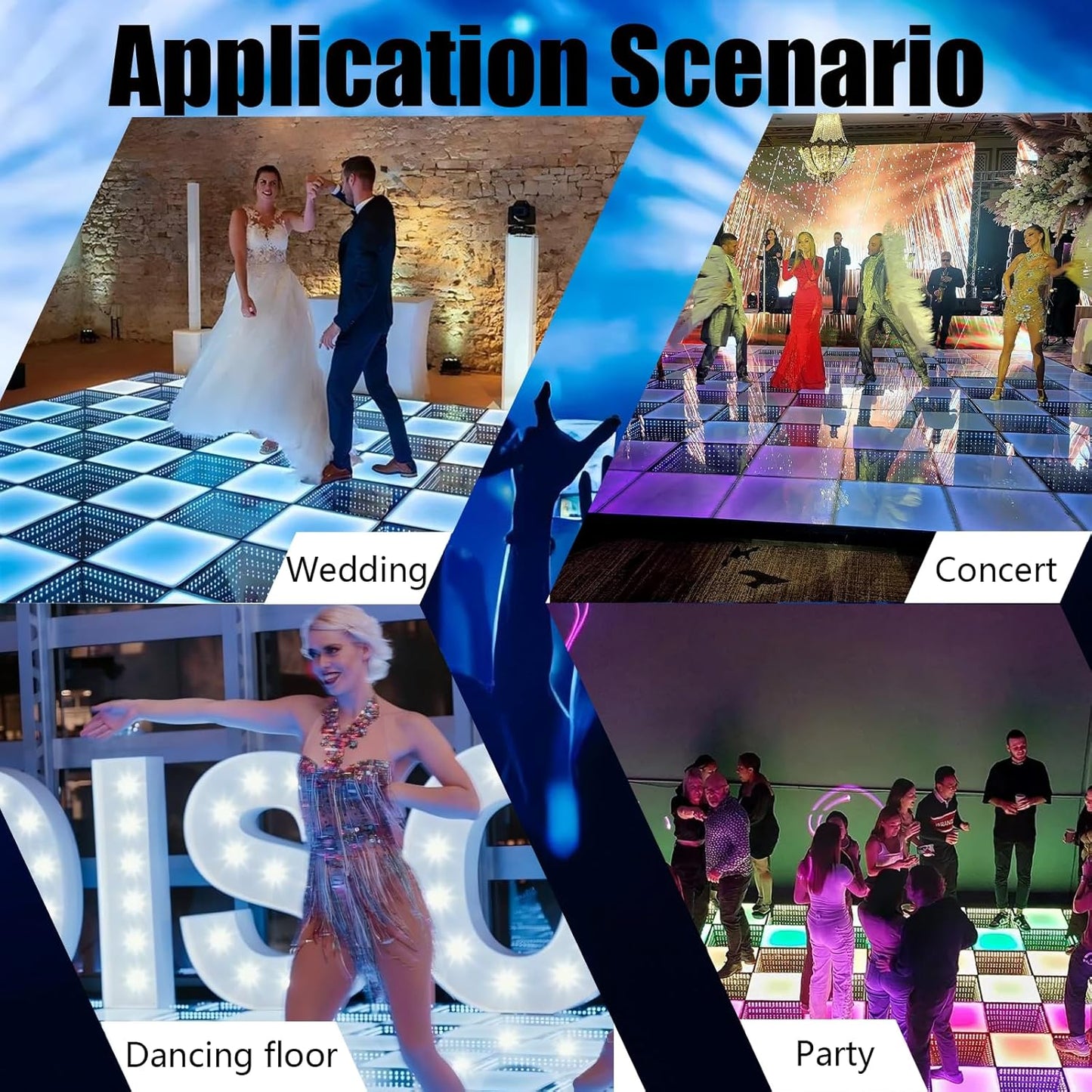 Dance Floor Stage Lights Tempered Glass Infinity Mirror Panel 3D Effect Led Dance Floor for Wedding Party Customizable (3D+RGB-Magnetic, 81PCS(14.8FTX14.8FT))