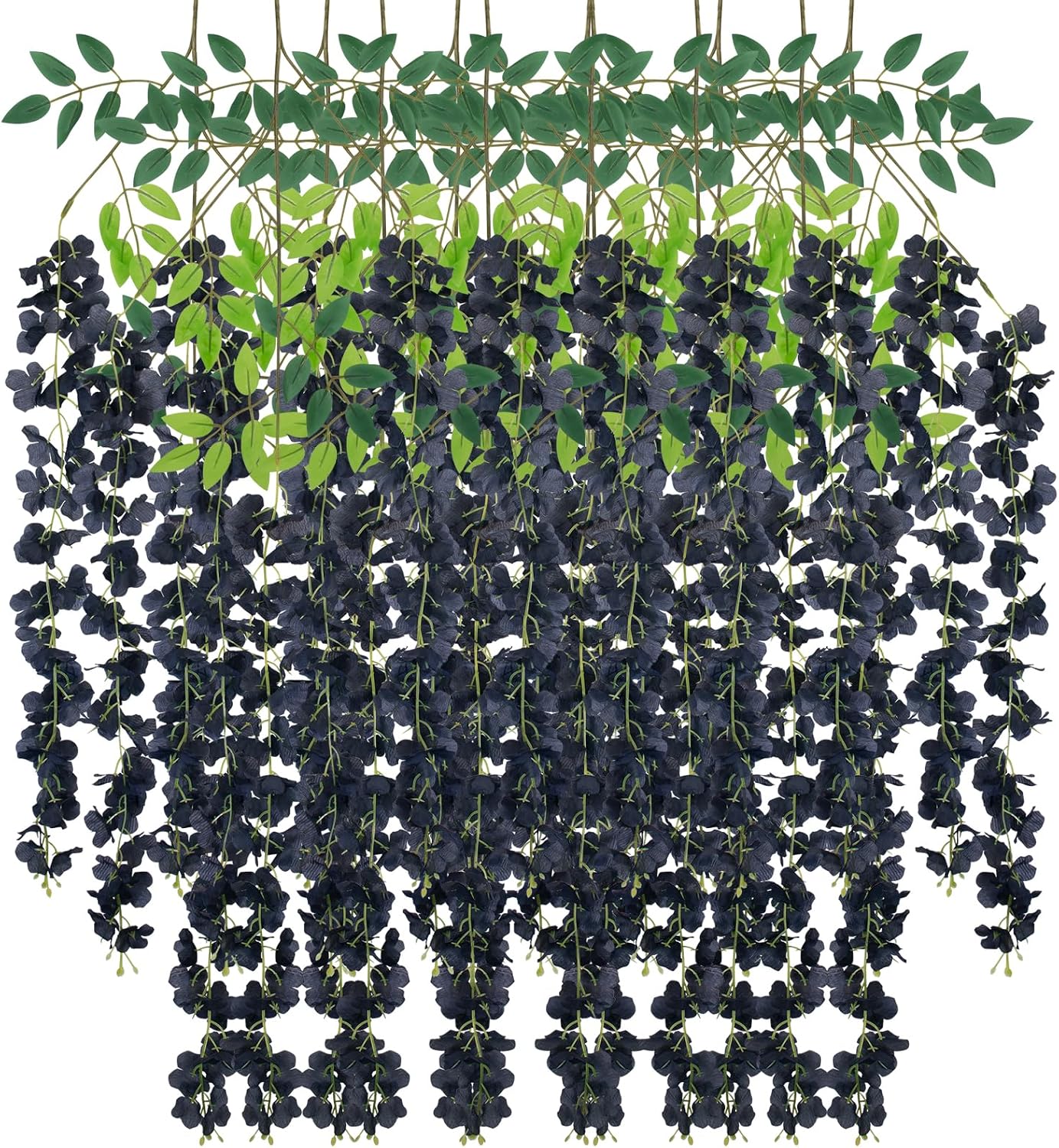 12 Pack Artificial Wisteria Hanging Flowers Fake Wisteria Flower Garland Silk Vines Rattan Decor for Home Wedding Arch Wall Garden Greenery Bedroom Outdoor Office Party Decoration (Black)