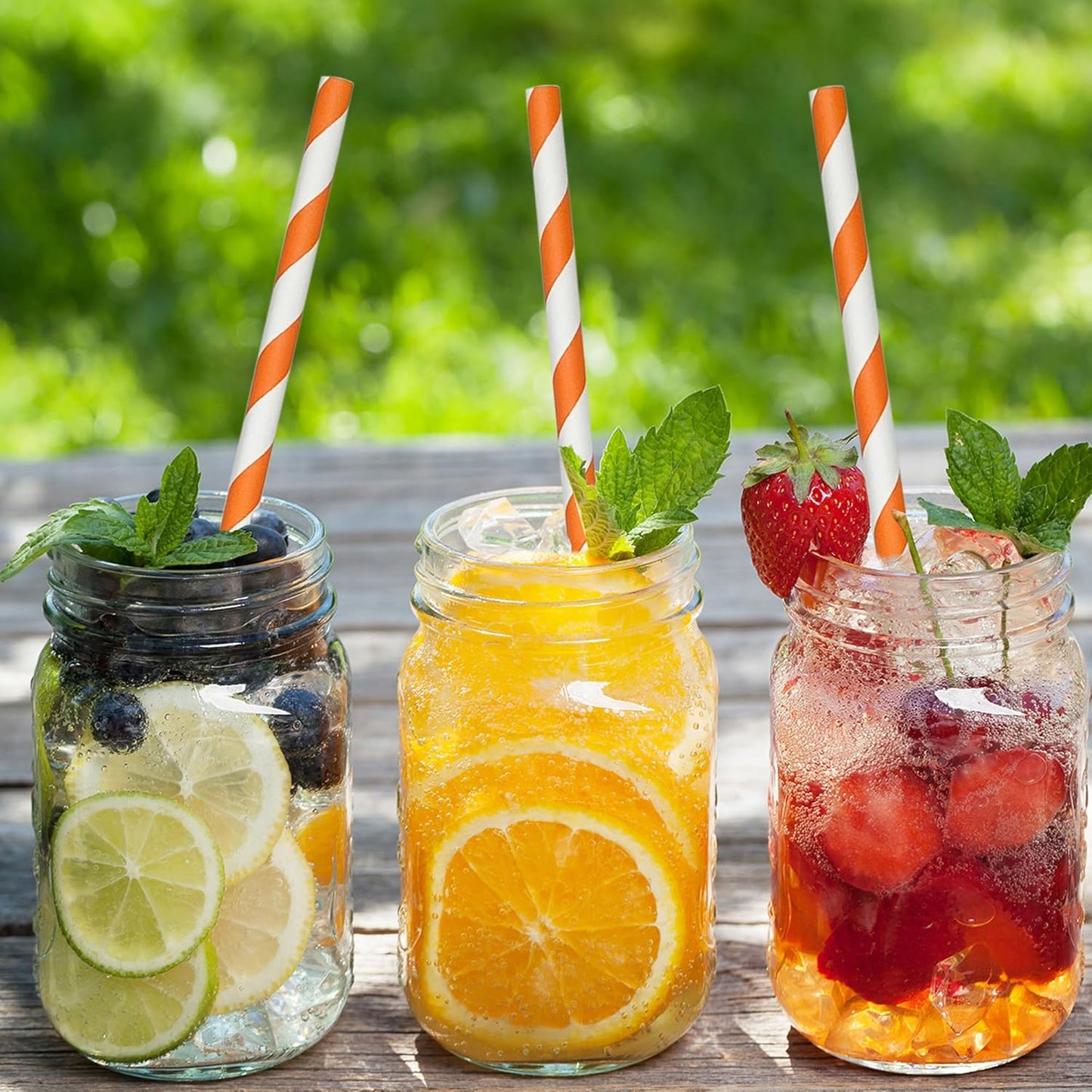 200 Orange Straws, Biodegradable Orange and White Paper Striped Straws for Coffee, Cocktail, Lemonade, Milkshake, DIY Decorations, Weddings, Bridal, Baby Shower, Party Supplies