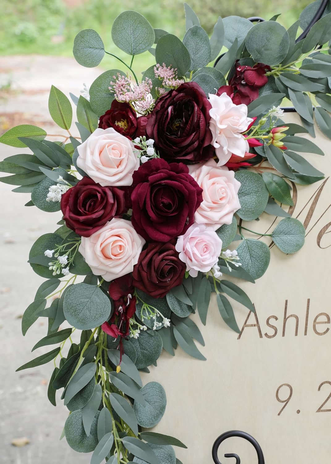 ponatia Wedding Arch Flowers (Pack of 2), Artificial Burgundy Wedding Flowers for Wedding Welcome Signs Decorations and Arch Flower for Wedding Ceremony Reception (Burgundy & Blush)