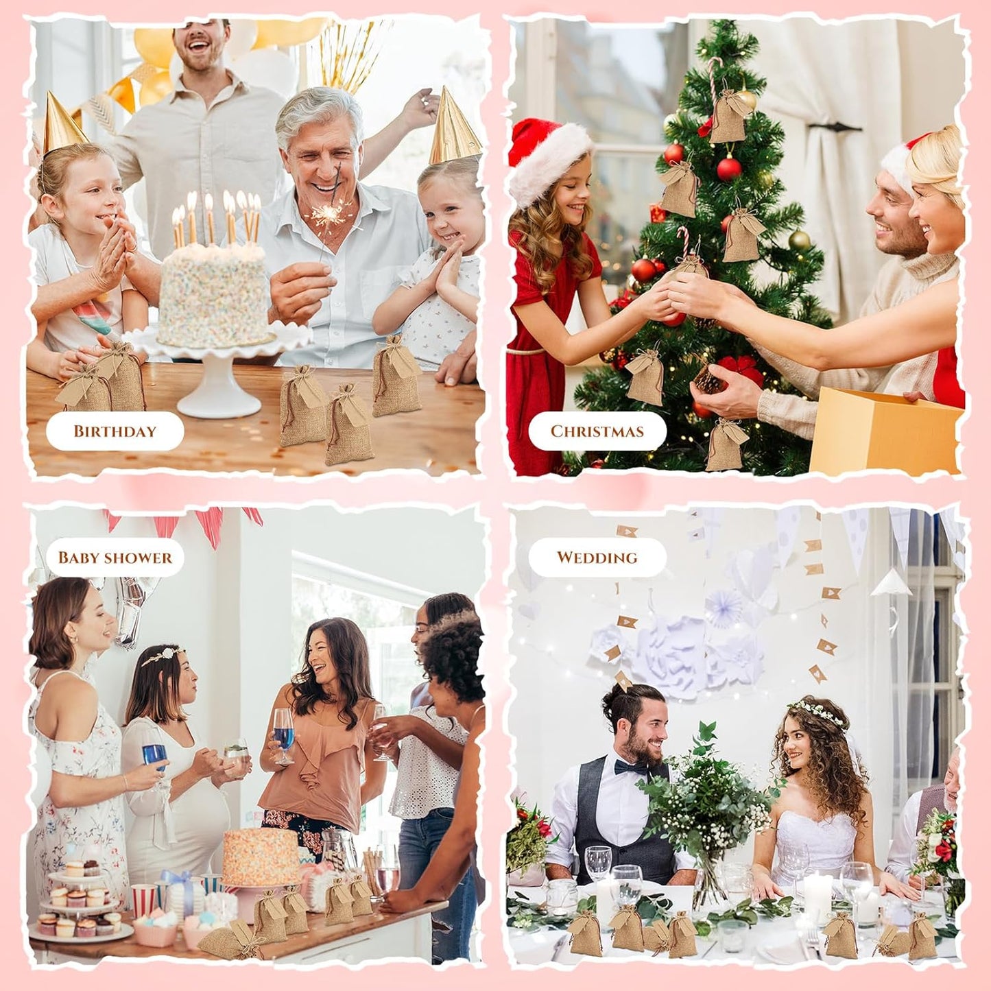 Woanger 100 Pcs Burlap Gift Bags with 100 Pcs Kraft Paper Gift Tags with Drawstring Favor Bulk Burlap Sack Bags for DIY Wedding Party Craft(4 x 6 Inch,Dark Brown)