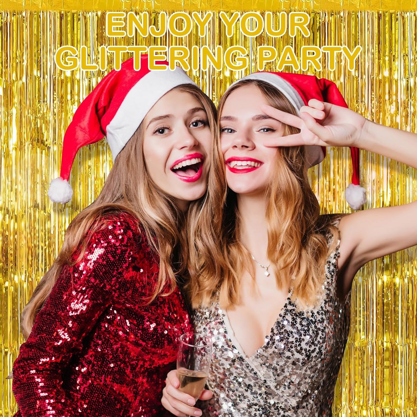 30 Pack Gold Foil Fringe Curtain Backdrop, 3.3x8.2 Feet Metallic Tinsel Streamer Curtains Photo Booth Props for Birthday/Wedding/Graduation/Baby Shower/Christmas/New Year/Disco Party Decorations