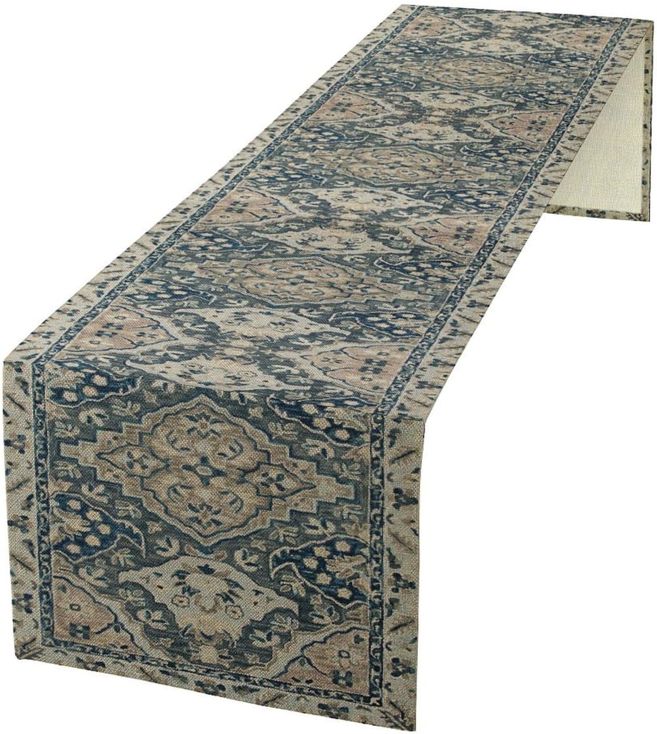 Vintage Boho Floral Table Runner, Rustic Country Farmhouse Blue Grey Retro Flower Pattern for Home Kitchen Table Decor Dining Coffee Room Party Decor 13x90in