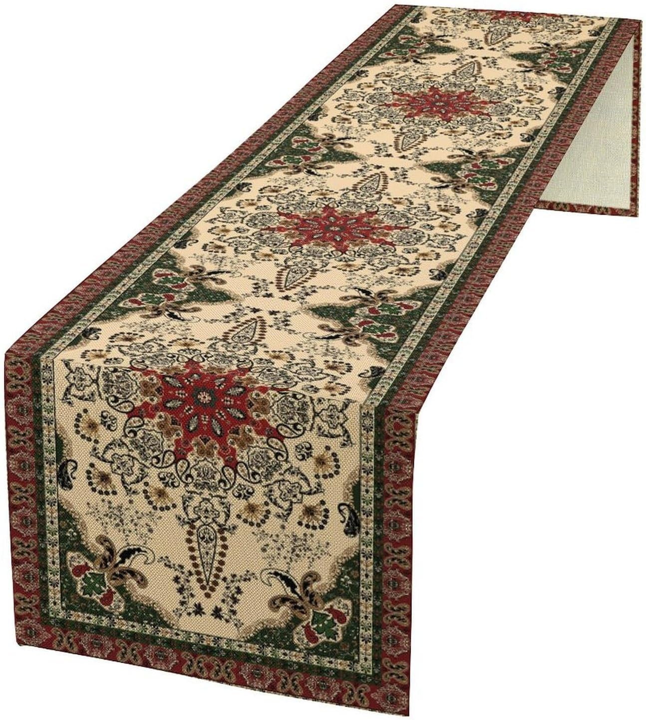 Vintage Paisley Bohemian Table Runner Beige Red Rustic Farmhouse Home Kitchen Table Dining Coffee Room Garden Party Wedding Decor 13x120in