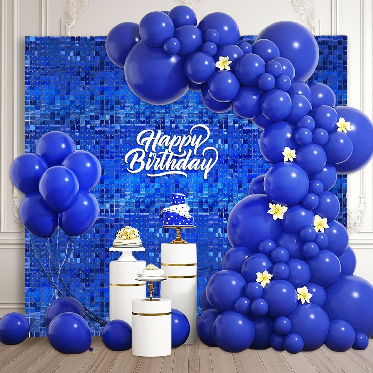24PCS Royal Blue Shimmer Wall Backdrop, Laser Square Sequin Photo Backdrops Panel, Glitter Wall Background for Birthdays, Weddings, Christmas, Engagements, Disco Bachelorette Party Decor (4FTx6FT)