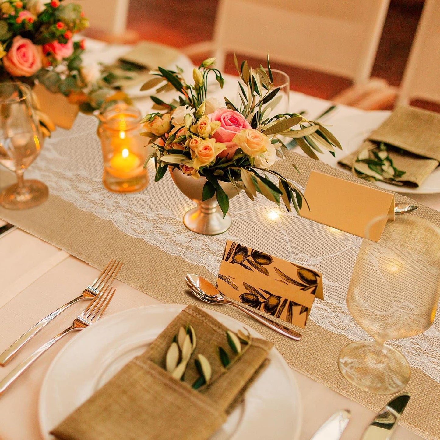 Xinnun 6 Pack Burlap Table Runner with LED String Lights, Modern Rustic Lace Natural Vintage Boho Jute Wedding Table Decor for Farmhouse Thanksgiving Christmas(Farmhouse Rustic Burlap,12x70 Inches)