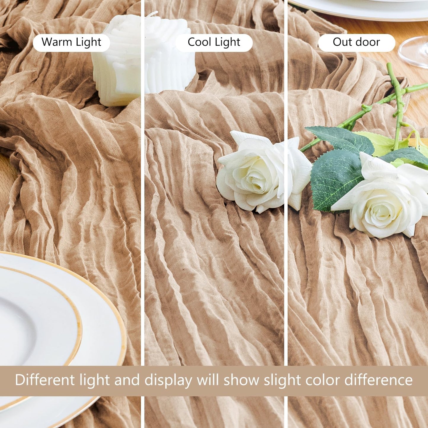 Asee'm Cheesecloth Table Runner 120 Inches Long Nude Boho Gauze Cheese Cloth Runner 10FT Rustic Sheer Fall Table Runners for Thanksgiving Christmas Wedding Party Baby Shower Decoration