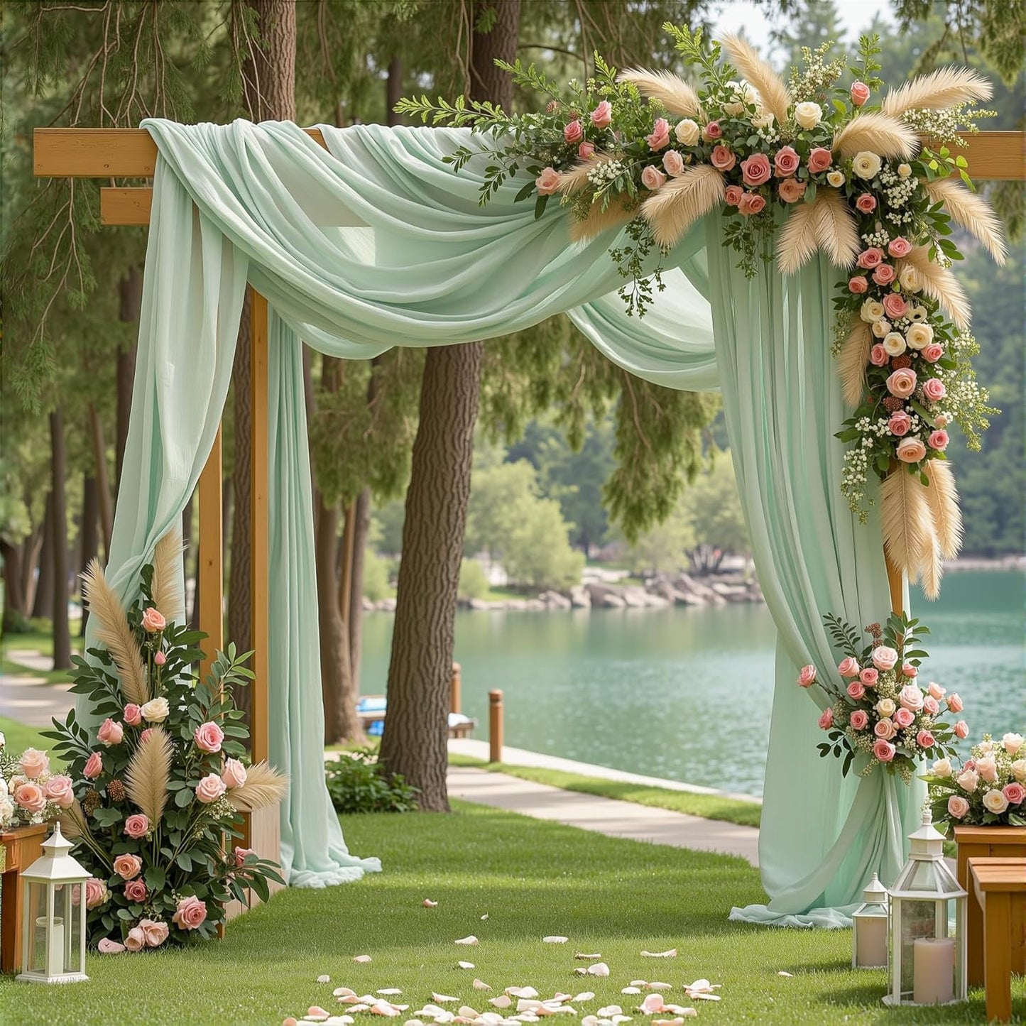 1 Panels Wedding Arch Draping Fabric Sage Green Sheer Backdrop Curtain Arch Drape for Wedding Ceremony Reception,Bridal Shower Party Decorations 28" X 19ft