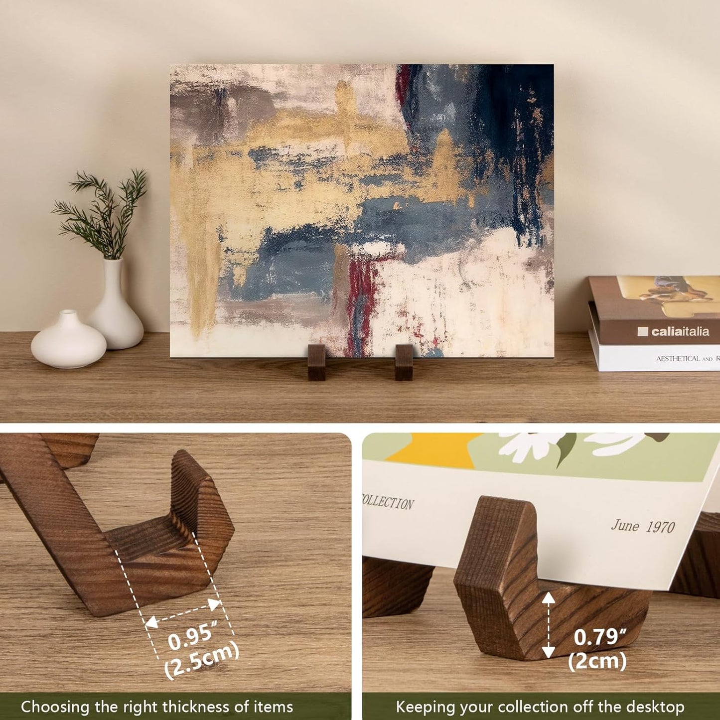 Plate Display Stand, 3 Pack 6 Inch Plate Holder for Displaying, Decorative Picture Frame Dish Photo Plaque Platter Wood Stand