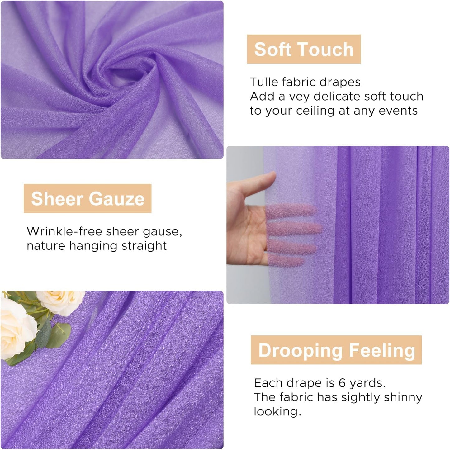 Wokceer Lavender Purple Wedding Arch Draping Fabric Backdrop 4 Panels 28.7" X 20FT Sheer Drapes Fabric for Wedding Arbor Ceremony Party